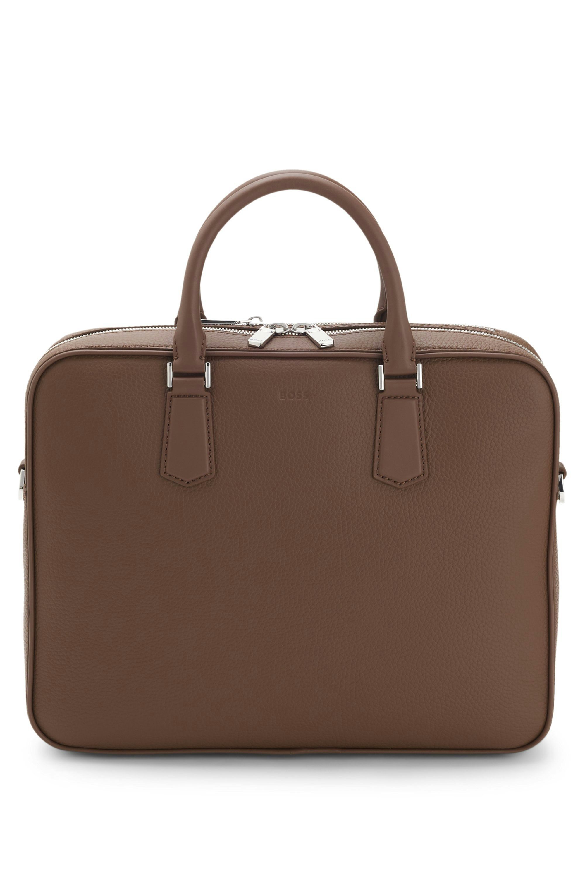 Taška na dokumenty z italské kůže se stříbrným lemováním - Medium Brown