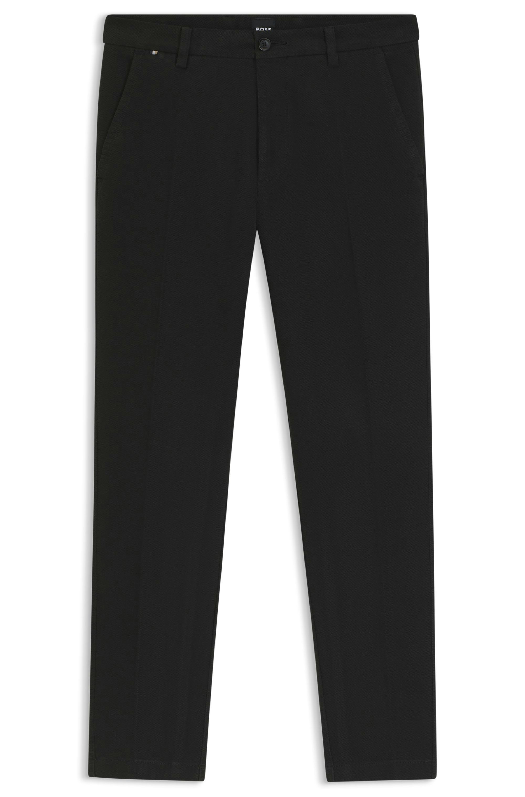 Kalhoty slim fit ze strukturované strečové bavlny - Black