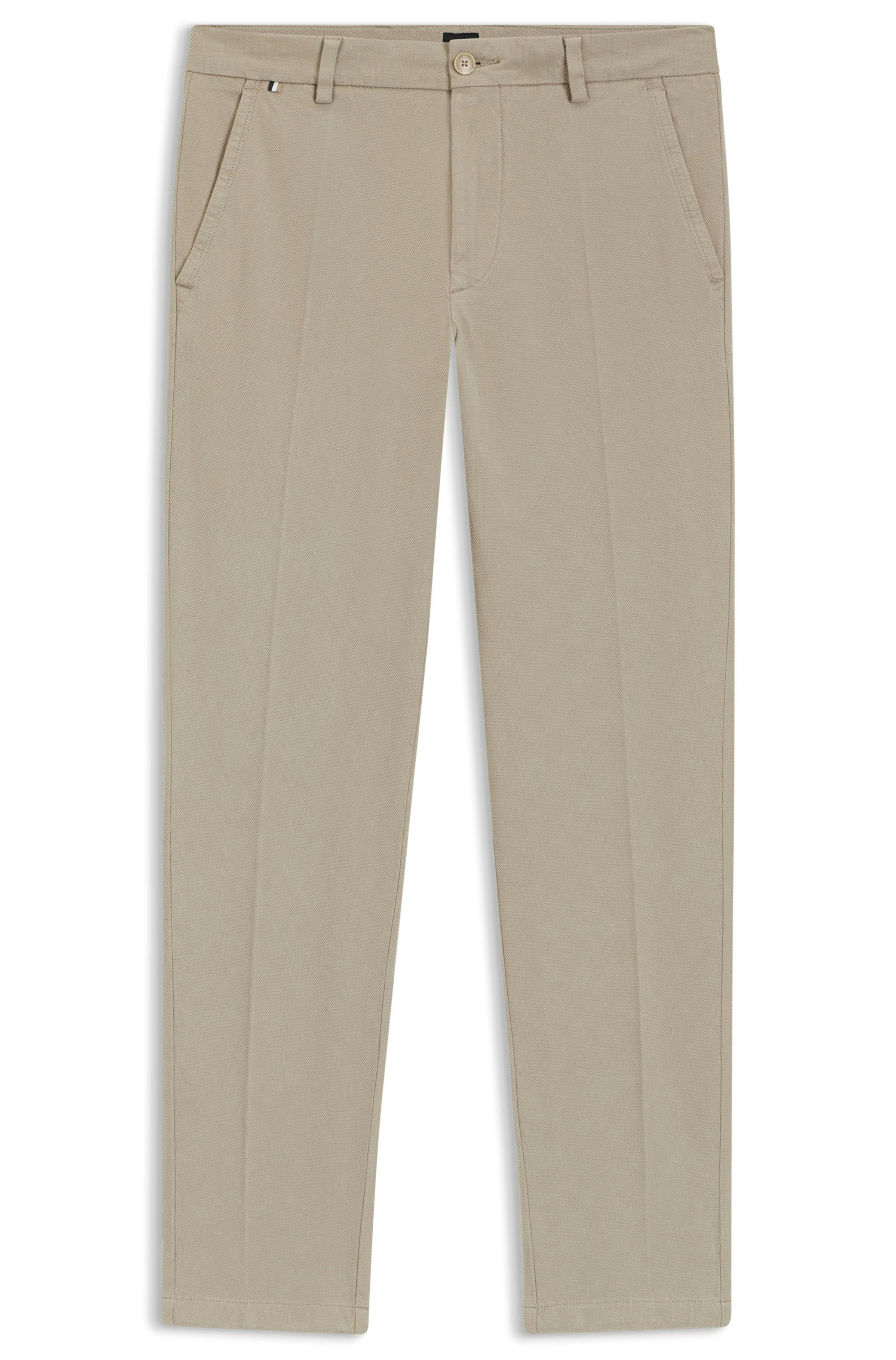 Kalhoty slim fit ze strukturované strečové bavlny - Open Beige
