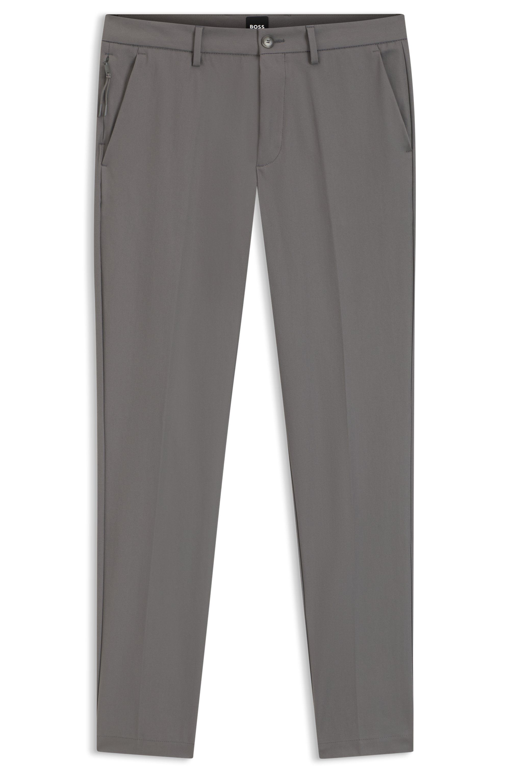 Kalhoty slim fit z kepru z bavlněné směsi - Dark Grey