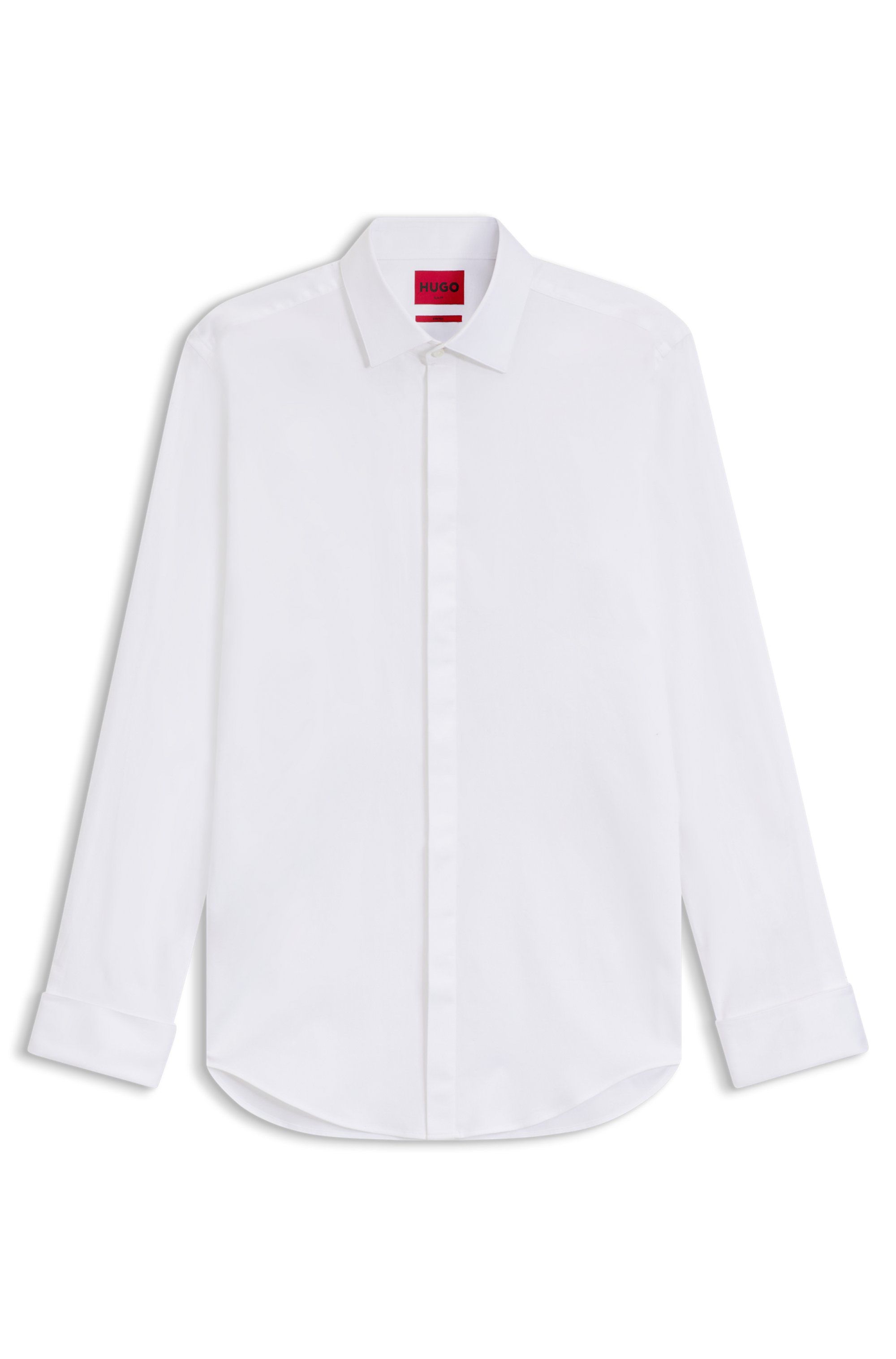Košile slim fit z bavlny se strečem a dvojitými manžetami - Open White