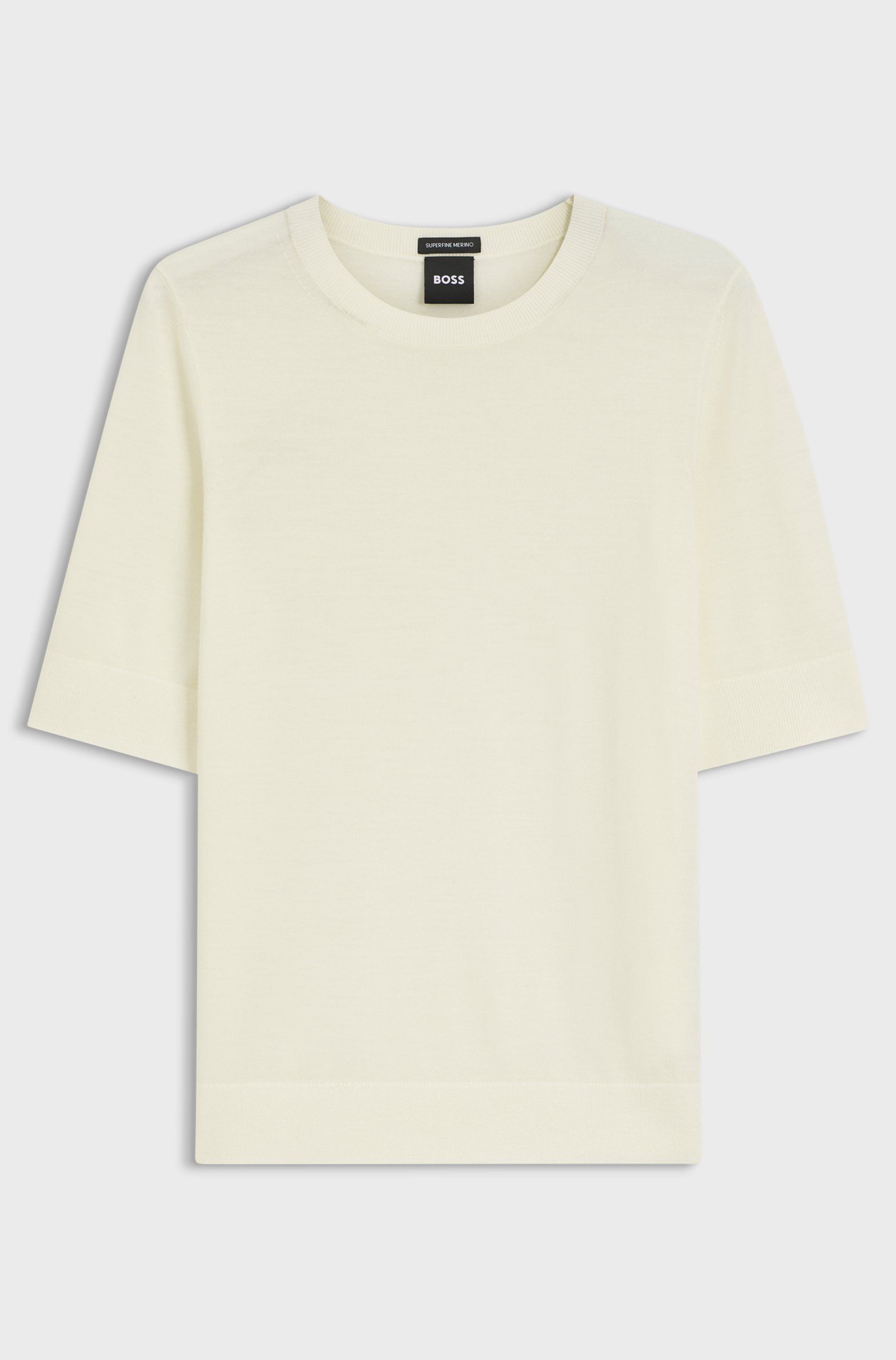 Svetr s krátkým rukávem z merino vlny - Open White