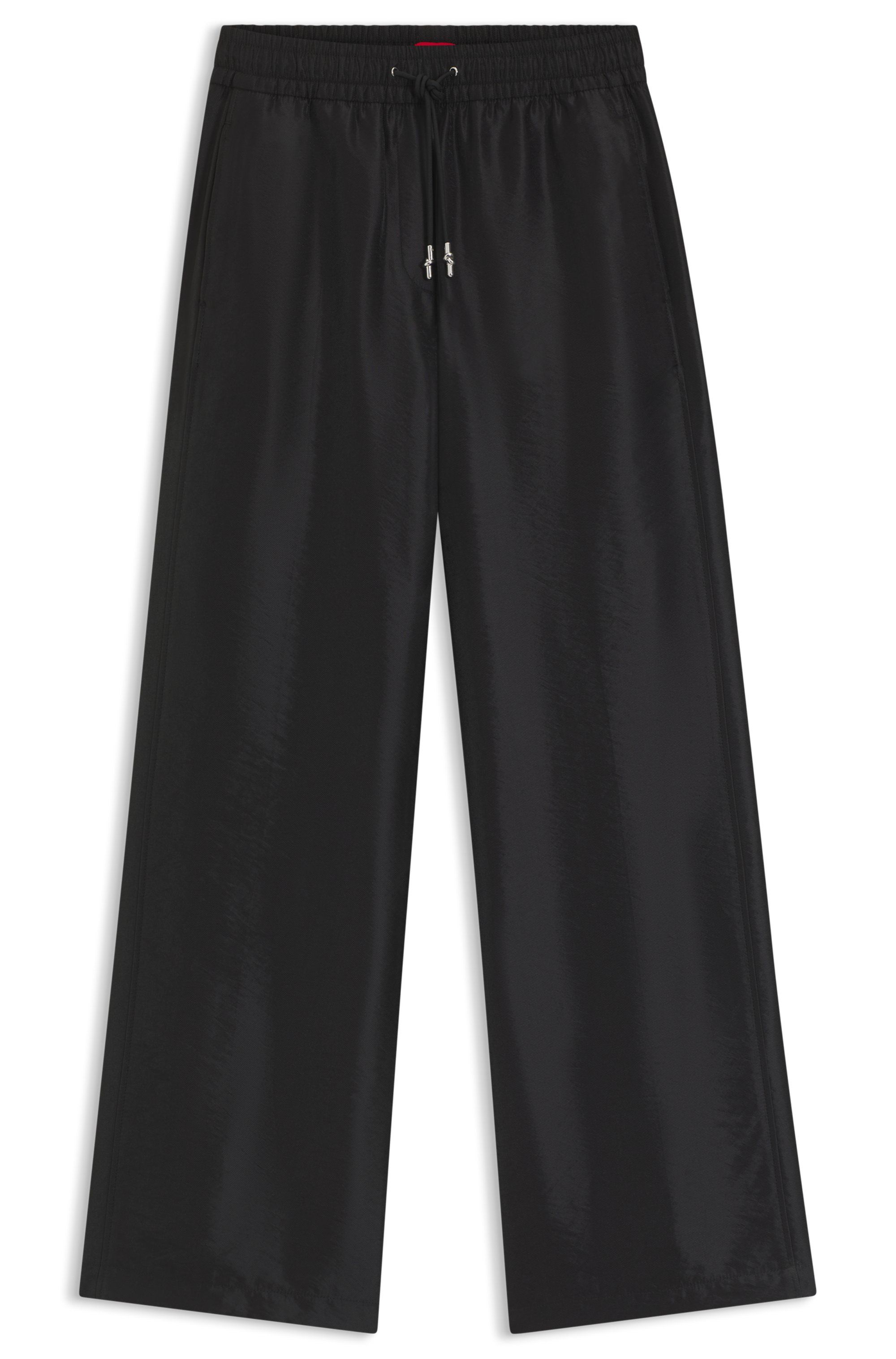 Kalhoty širokého střihu relaxed fit se stahovací šňůrkou v pase - Black