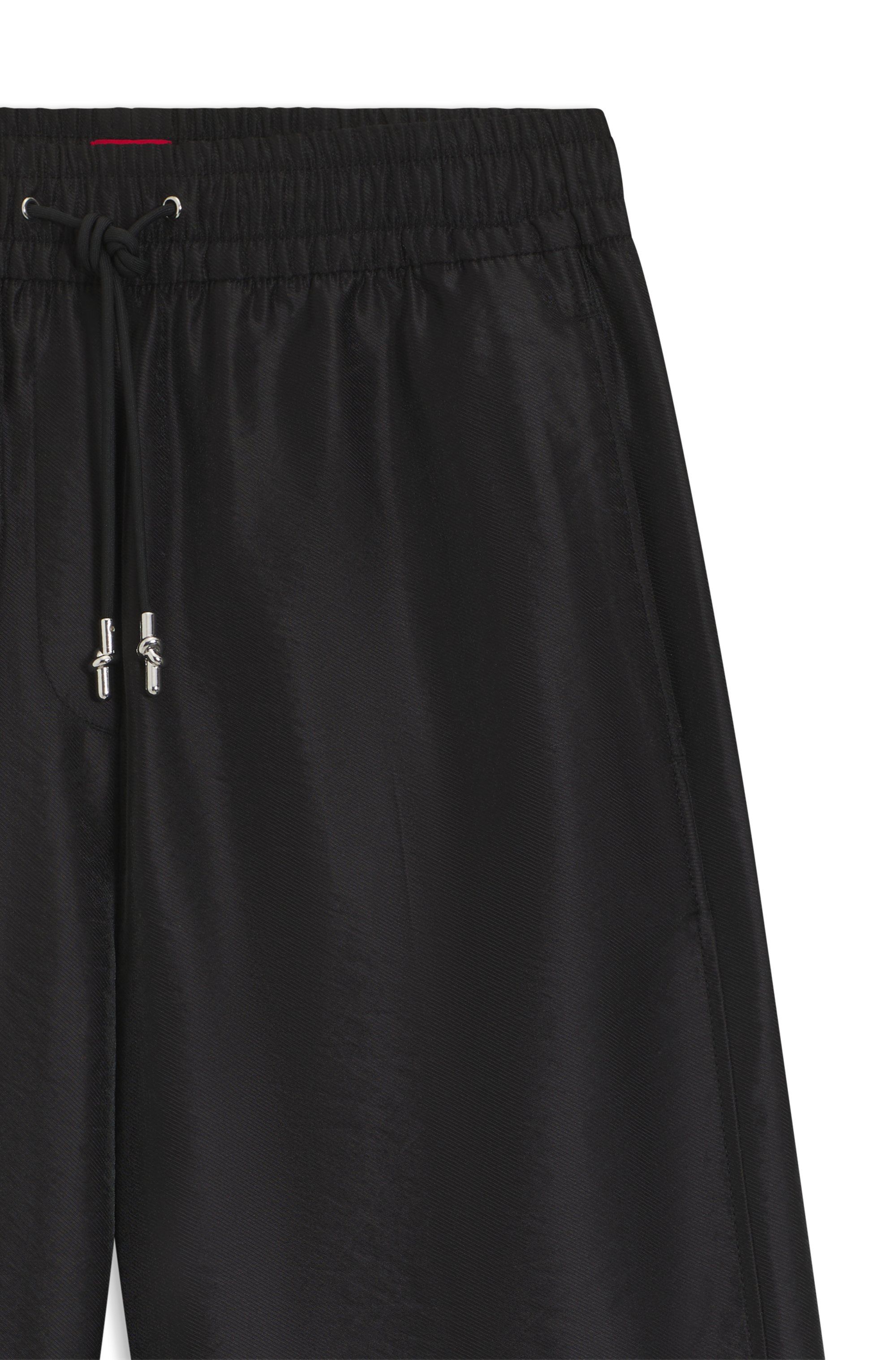 Kalhoty širokého střihu relaxed fit se stahovací šňůrkou v pase - Black