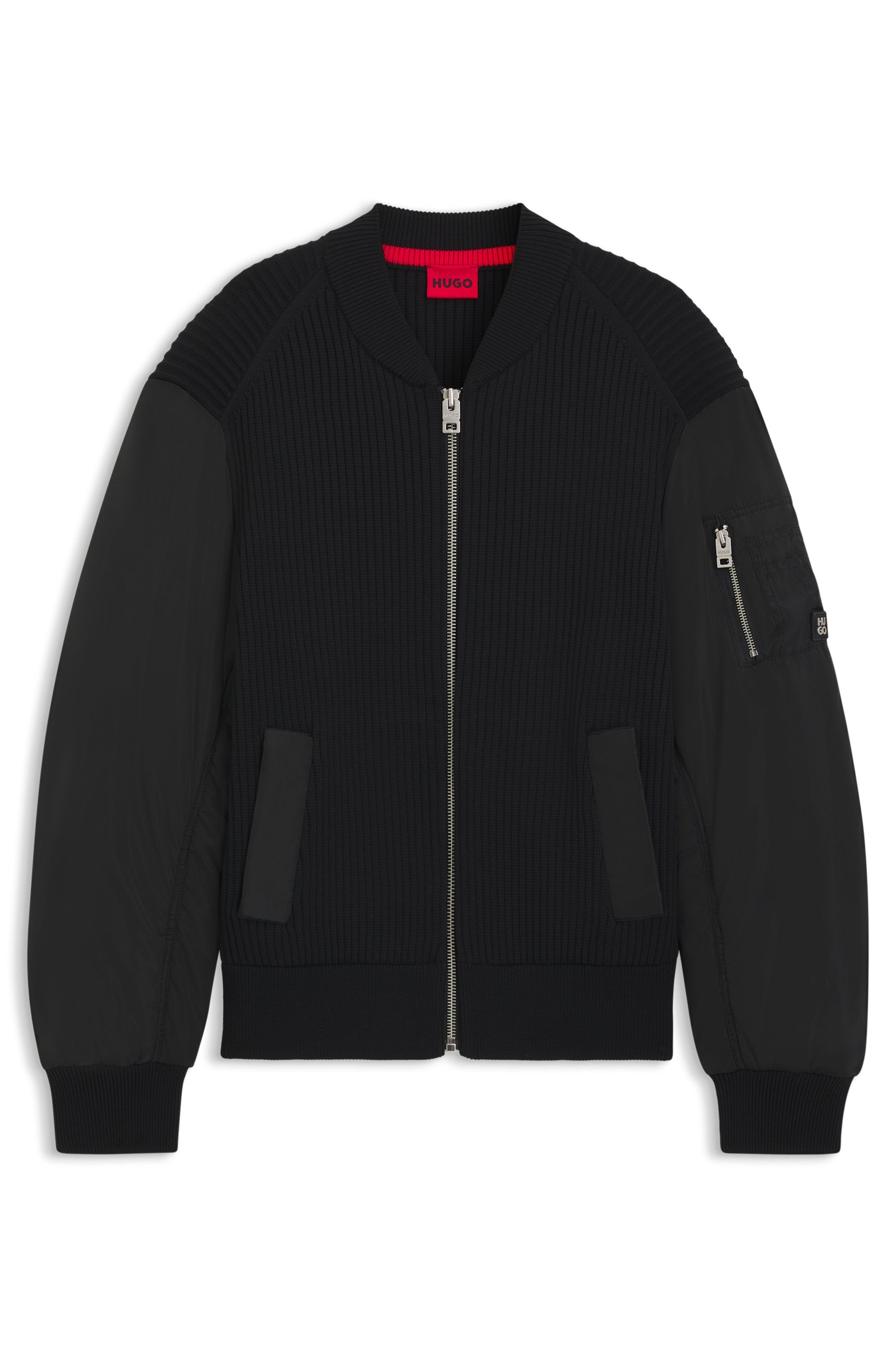 Pletená bunda s kontrastními rukávy - Black