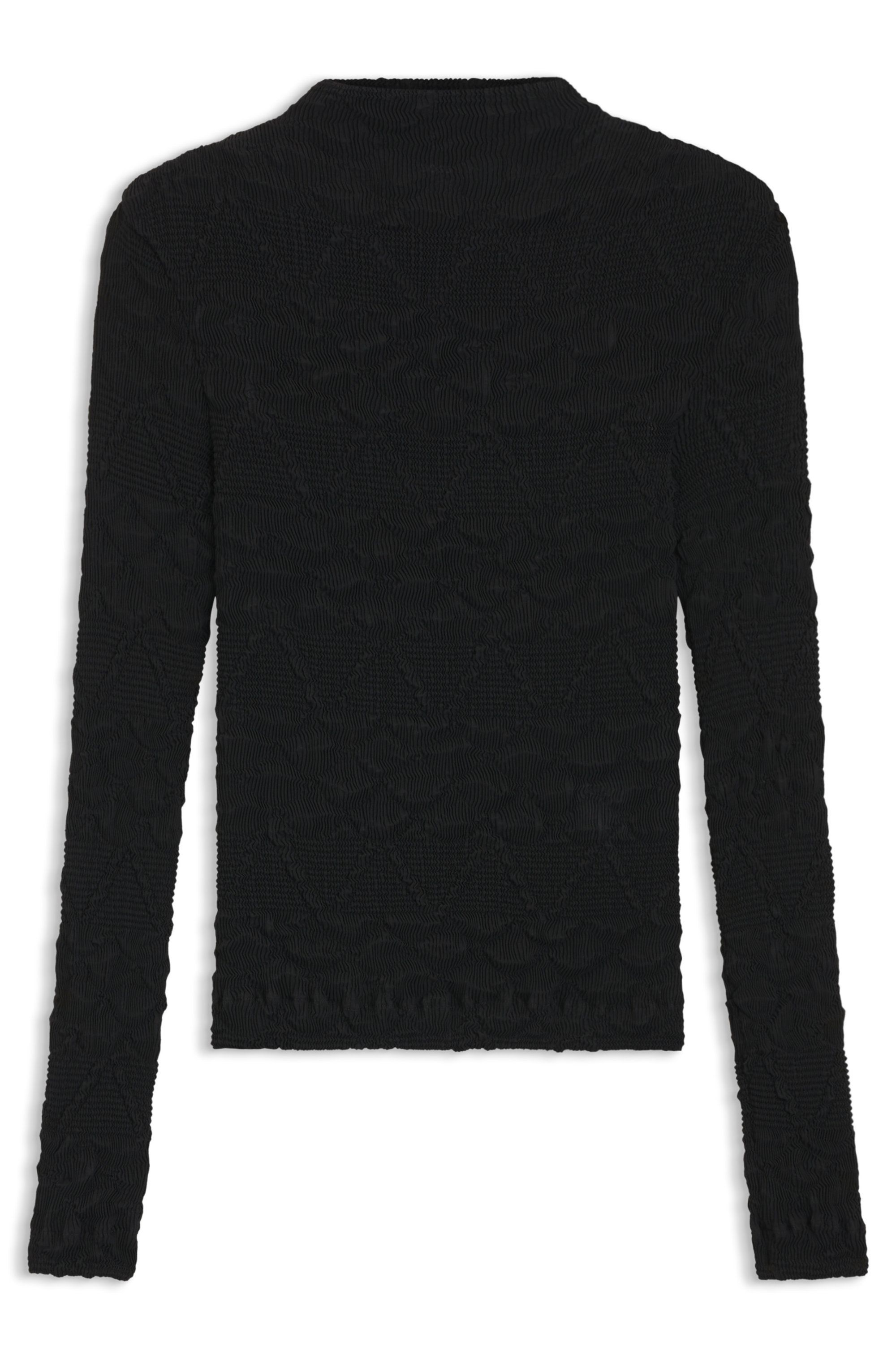 Top s dlouhým rukávem s geometrickým plisováním - Black