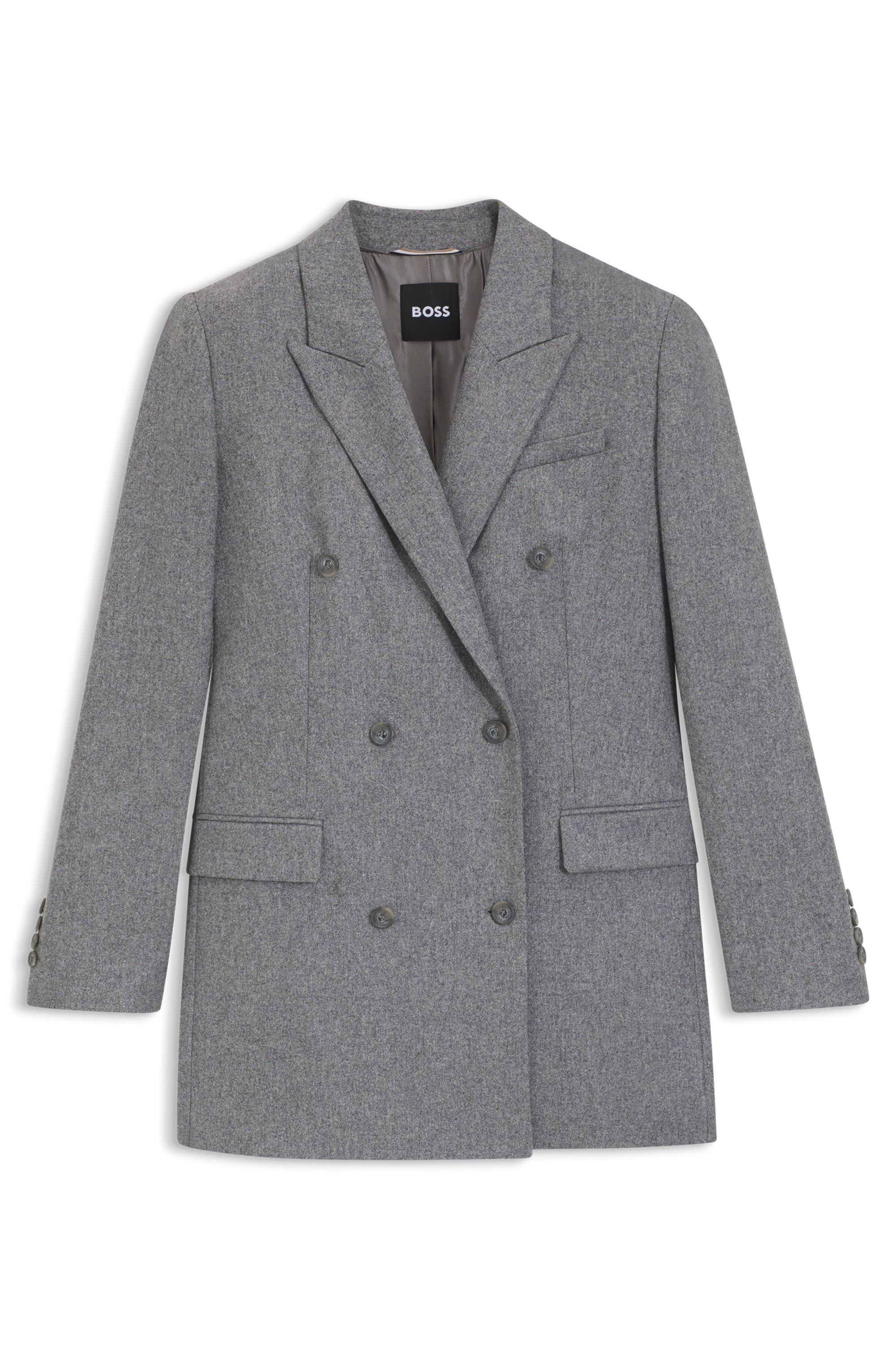 Dlouhý blazer regular střihu z jemného flanelu - Light/Pastel Grey