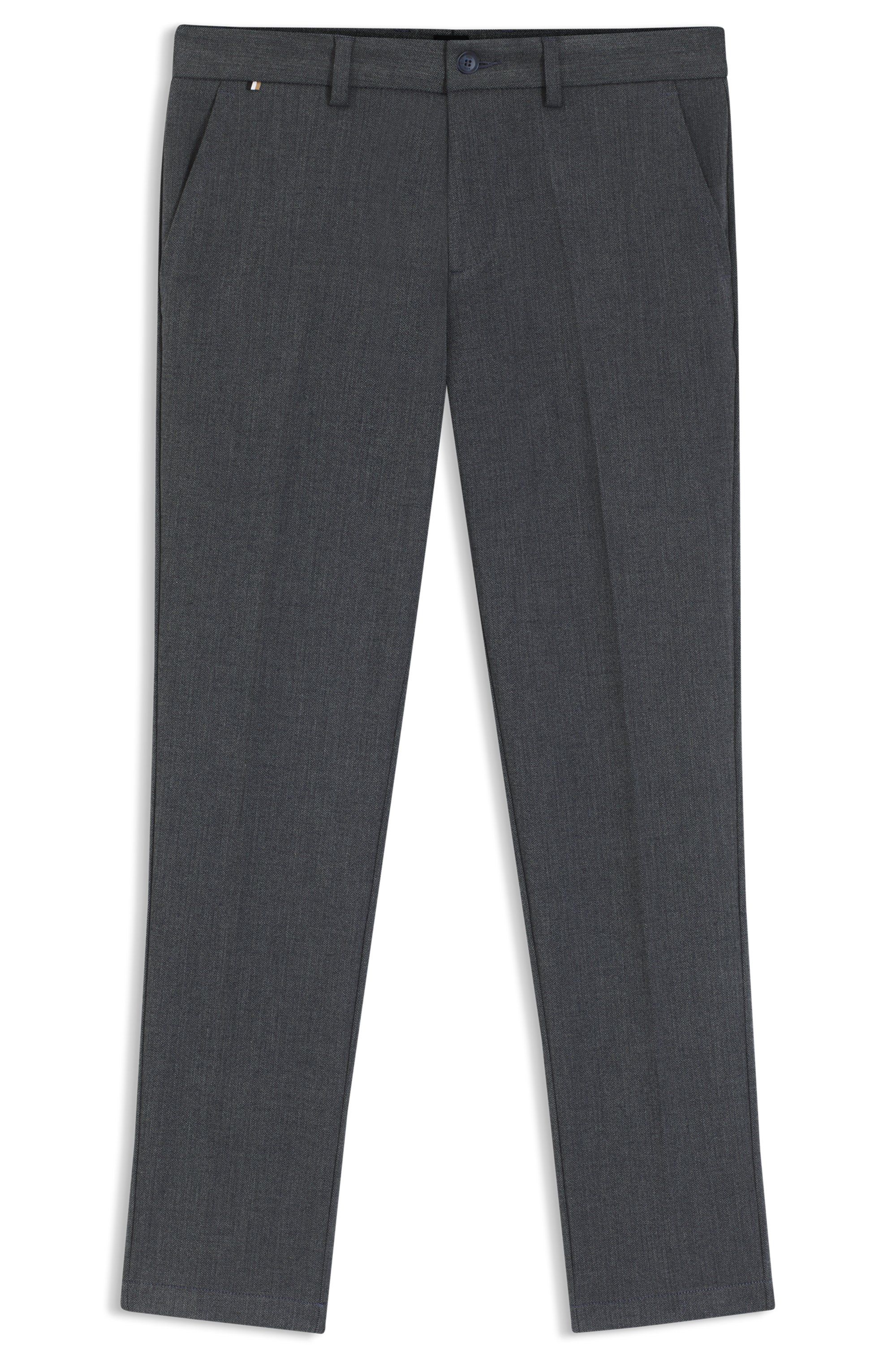 Slim-fit kalhoty z broušené rybí kosti - Dark Blue