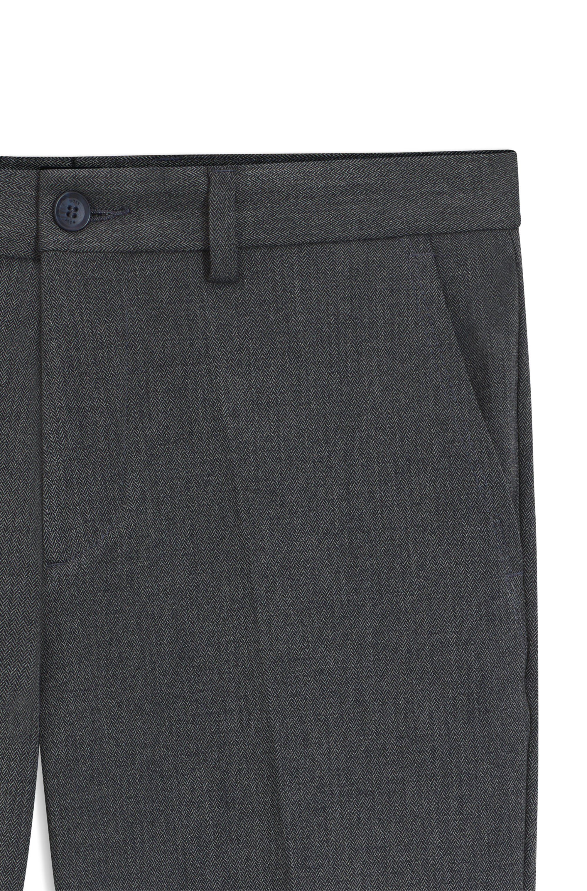 Slim-fit kalhoty z broušené rybí kosti - Dark Blue