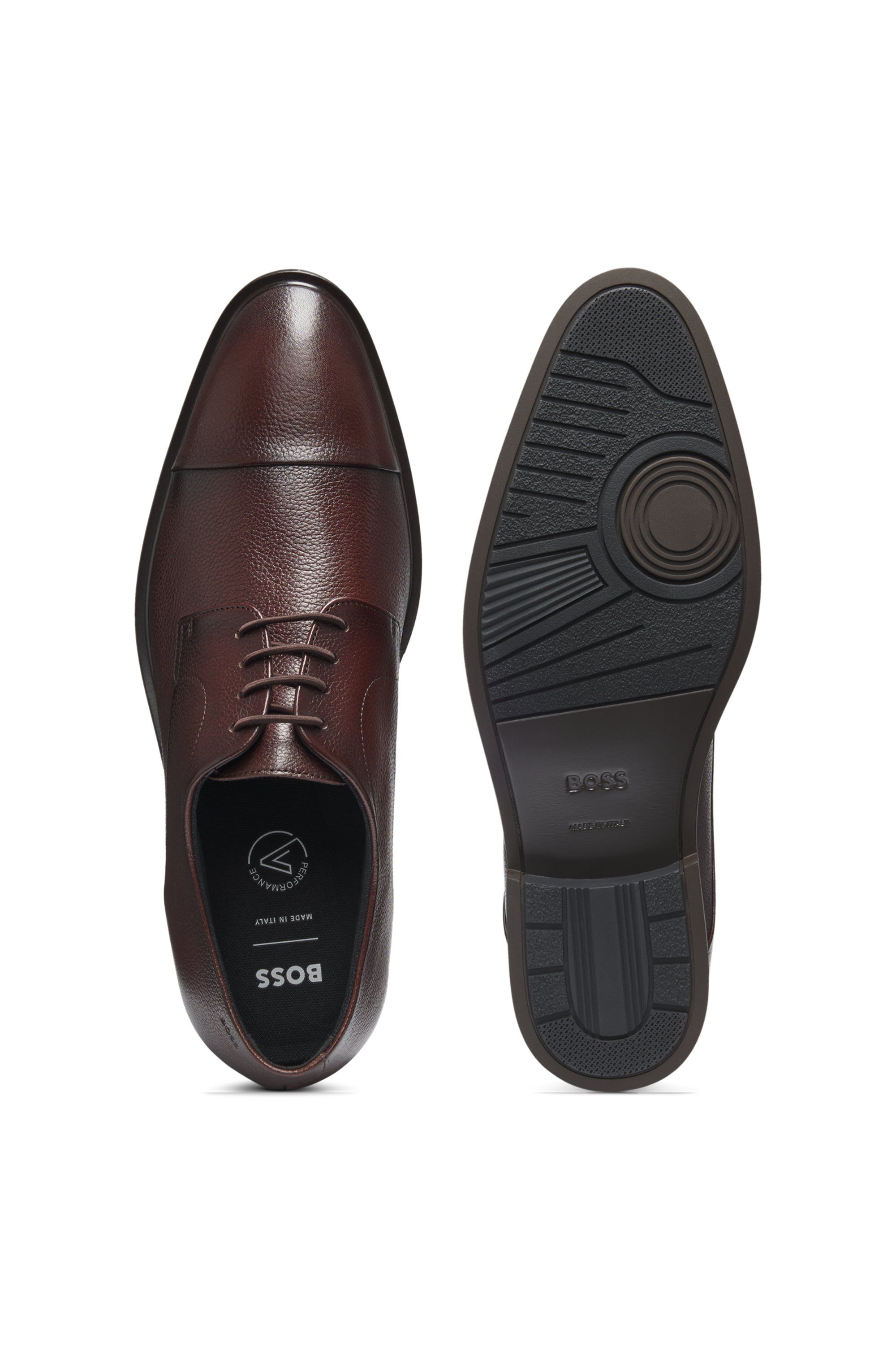 Derby boty s ozdobnou špičkou z vroubkované (zrnitě strukturované) kůže - Dark Brown