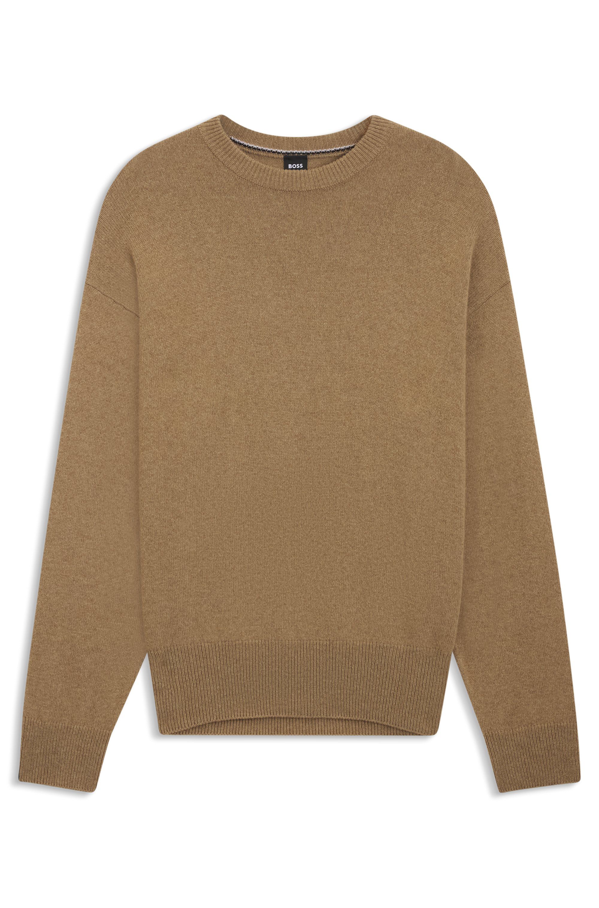 Svetr volného střihu z panenské vlny - Dark Beige