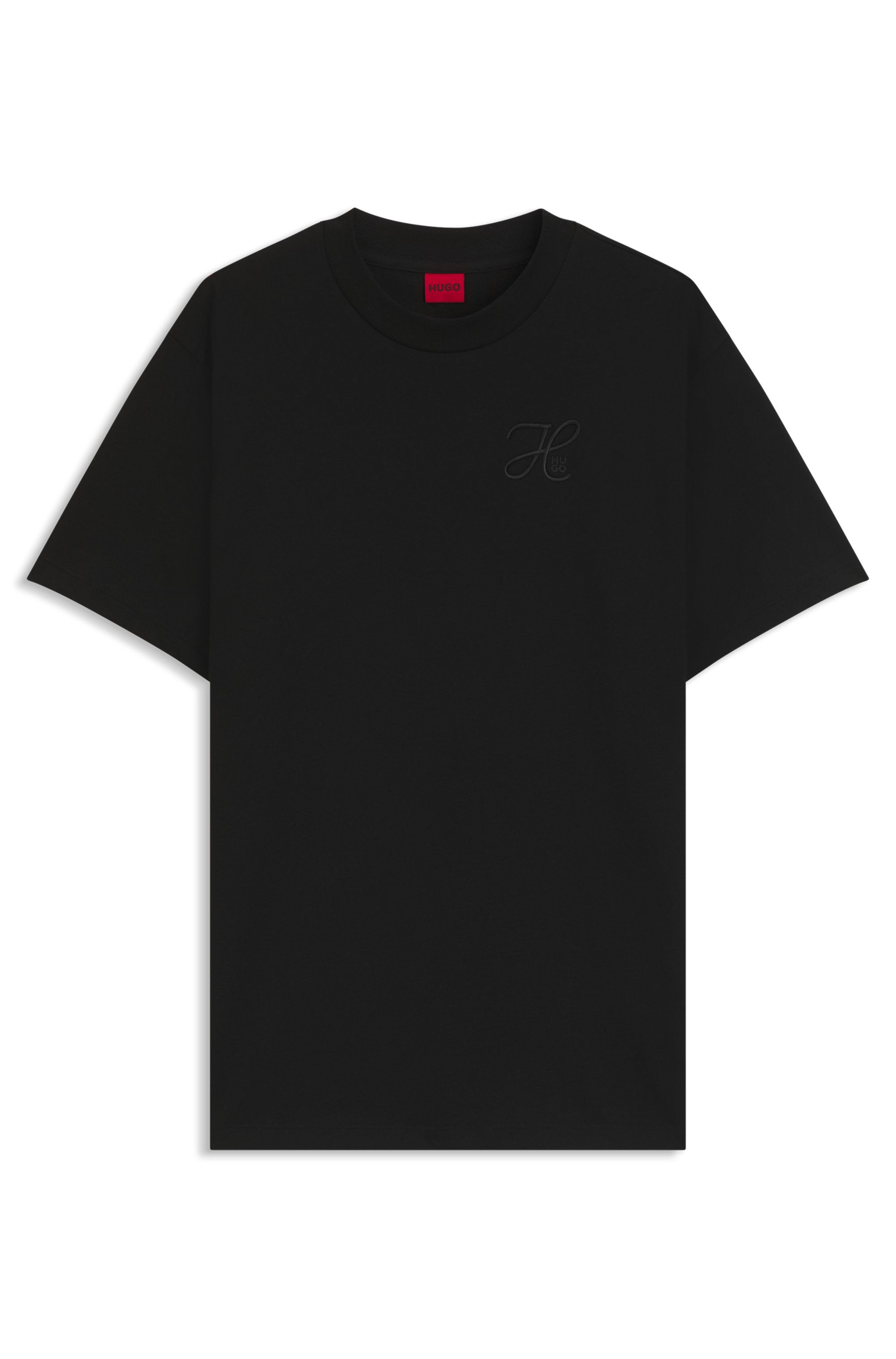 Triko relaxed fit z bavlněného žerzeje s vyšívaným monogramem - Black