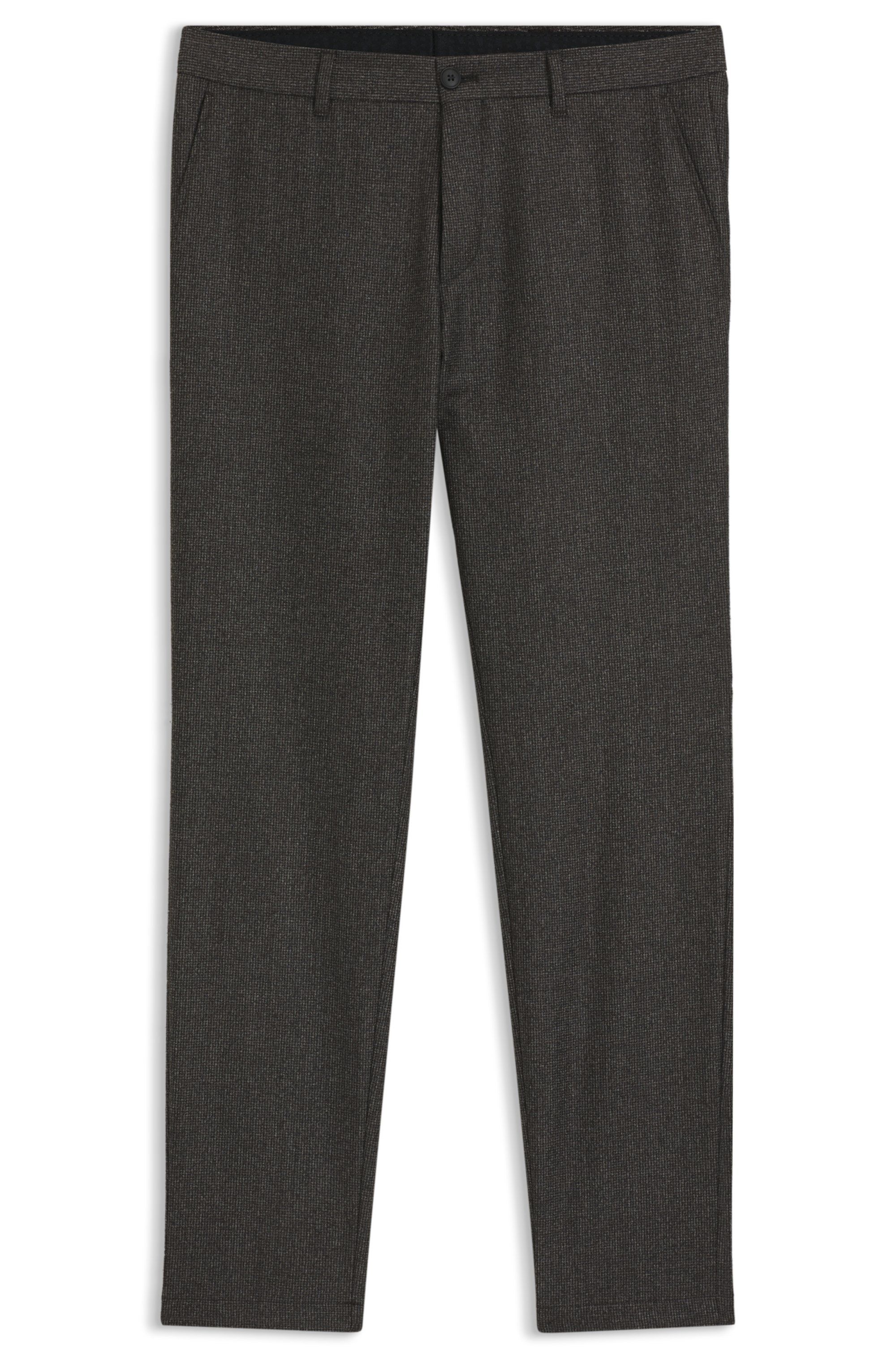 Slim-fit kalhoty z panenské vlny s mikrovzorem - Dark Brown