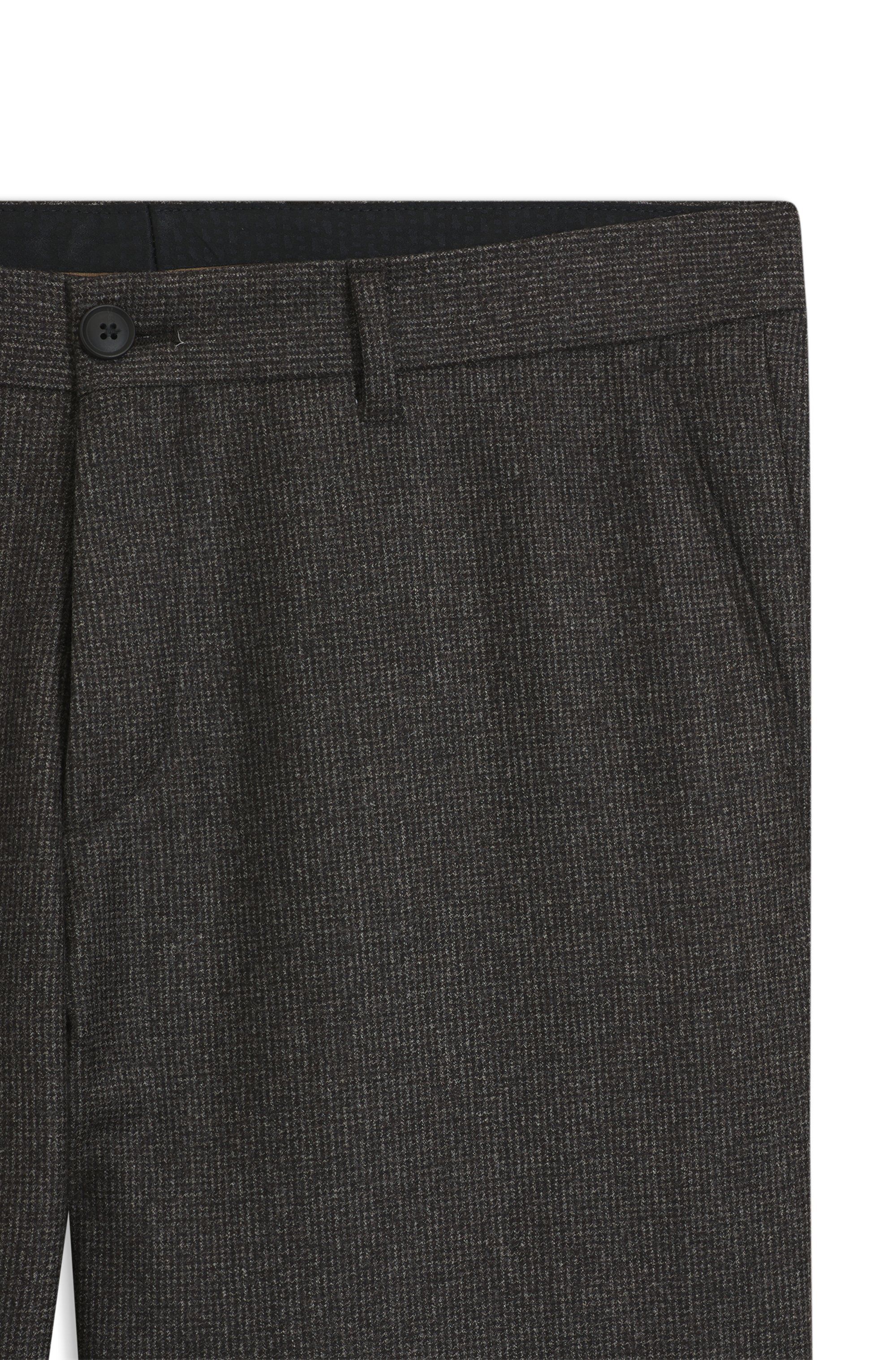 Slim-fit kalhoty z panenské vlny s mikrovzorem - Dark Brown