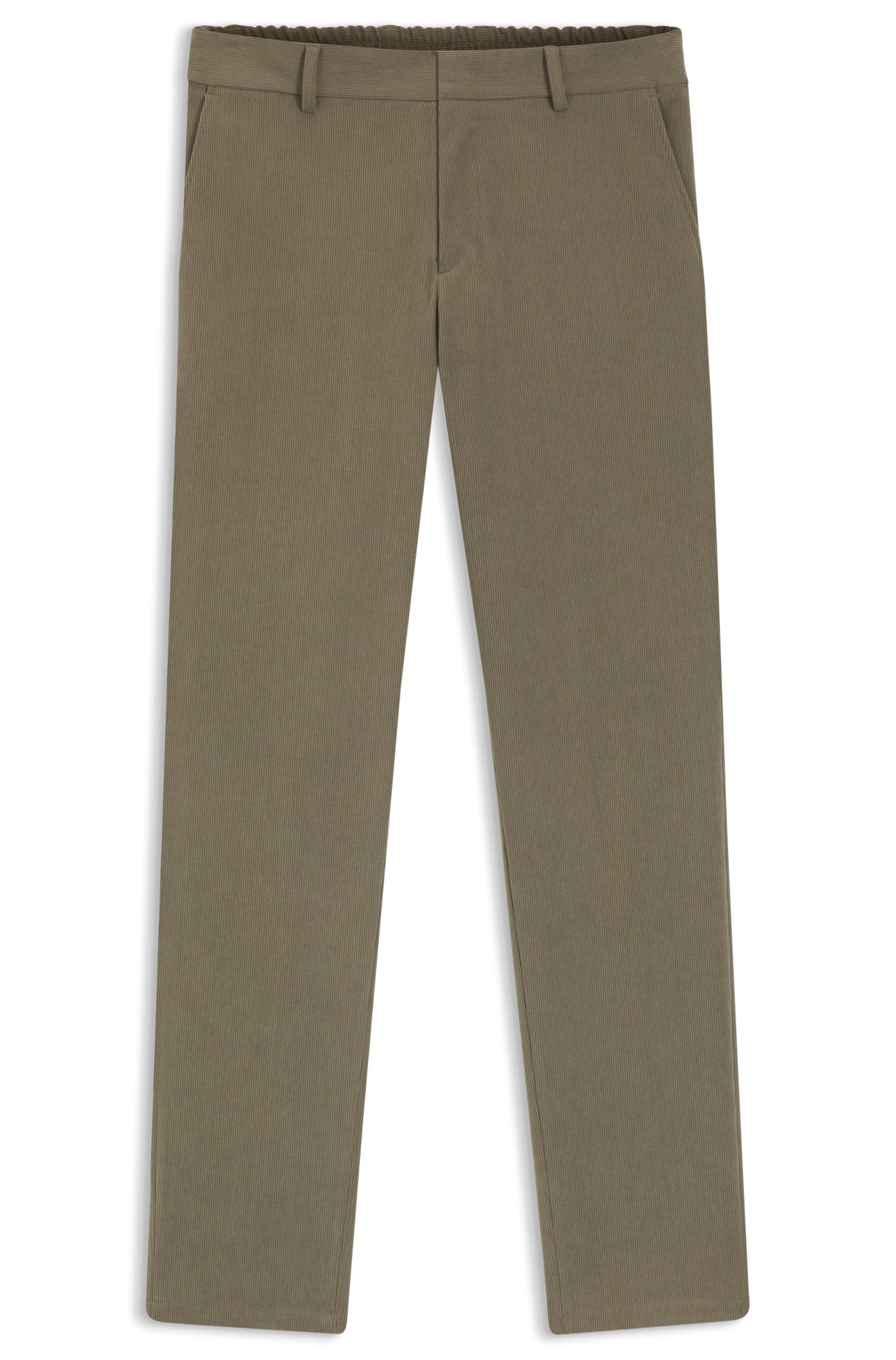 Slim-fit kalhoty ze strečového manšestru - Open Brown