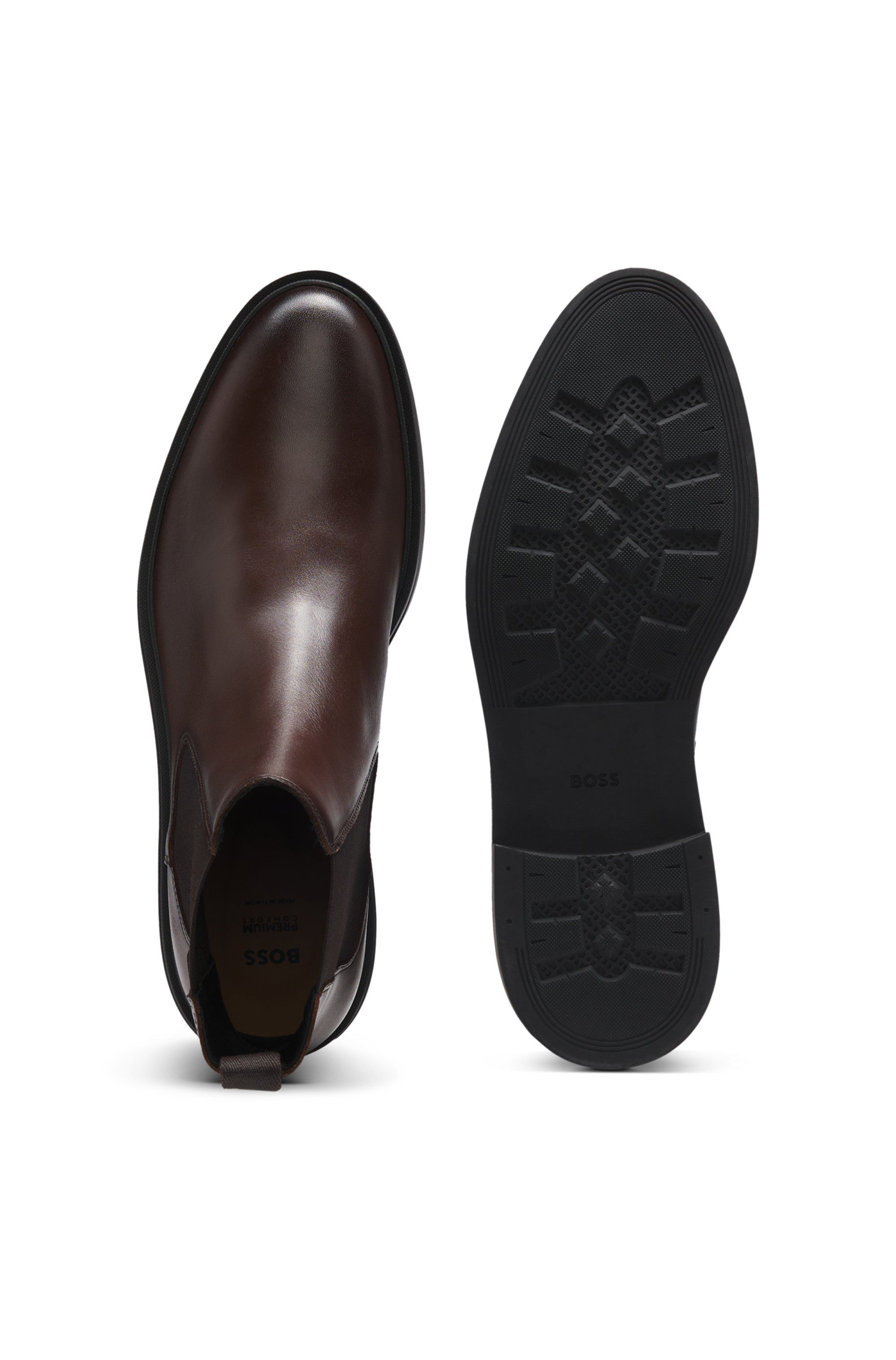 Chelsea boty z nappa kůže s detailním proužkem značky - Dark Brown