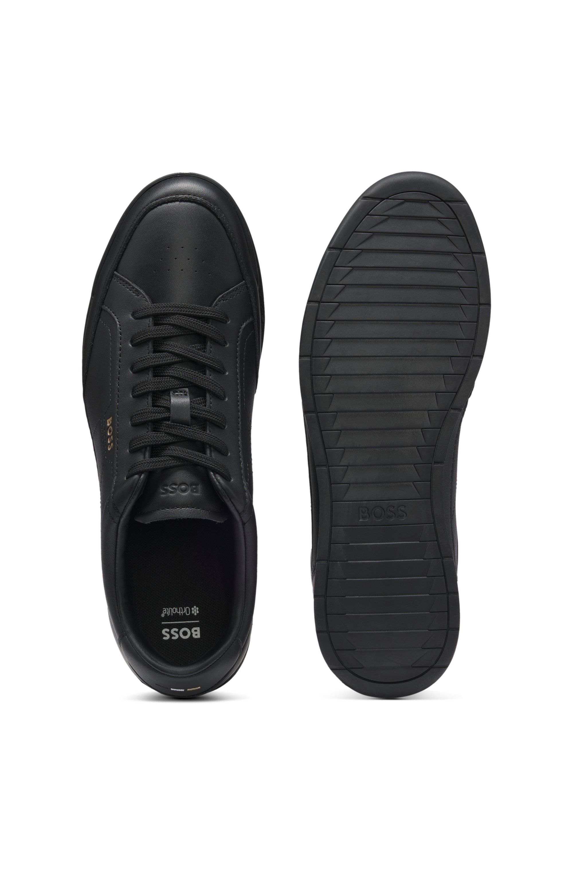 Kožené tenisky s embosovaným logem - Black