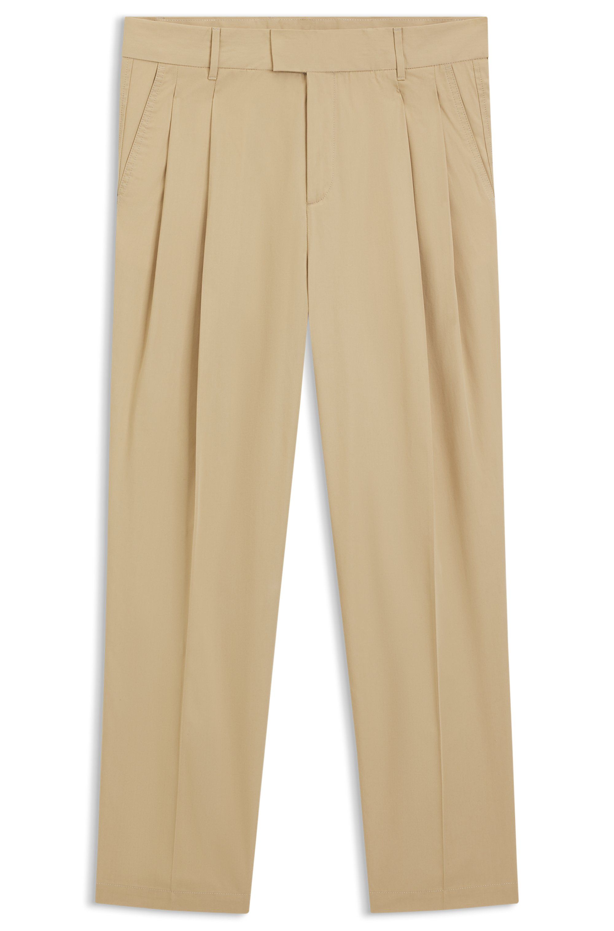 Kalhoty rovného střihu z bavlny s efektem papíru - Medium Beige