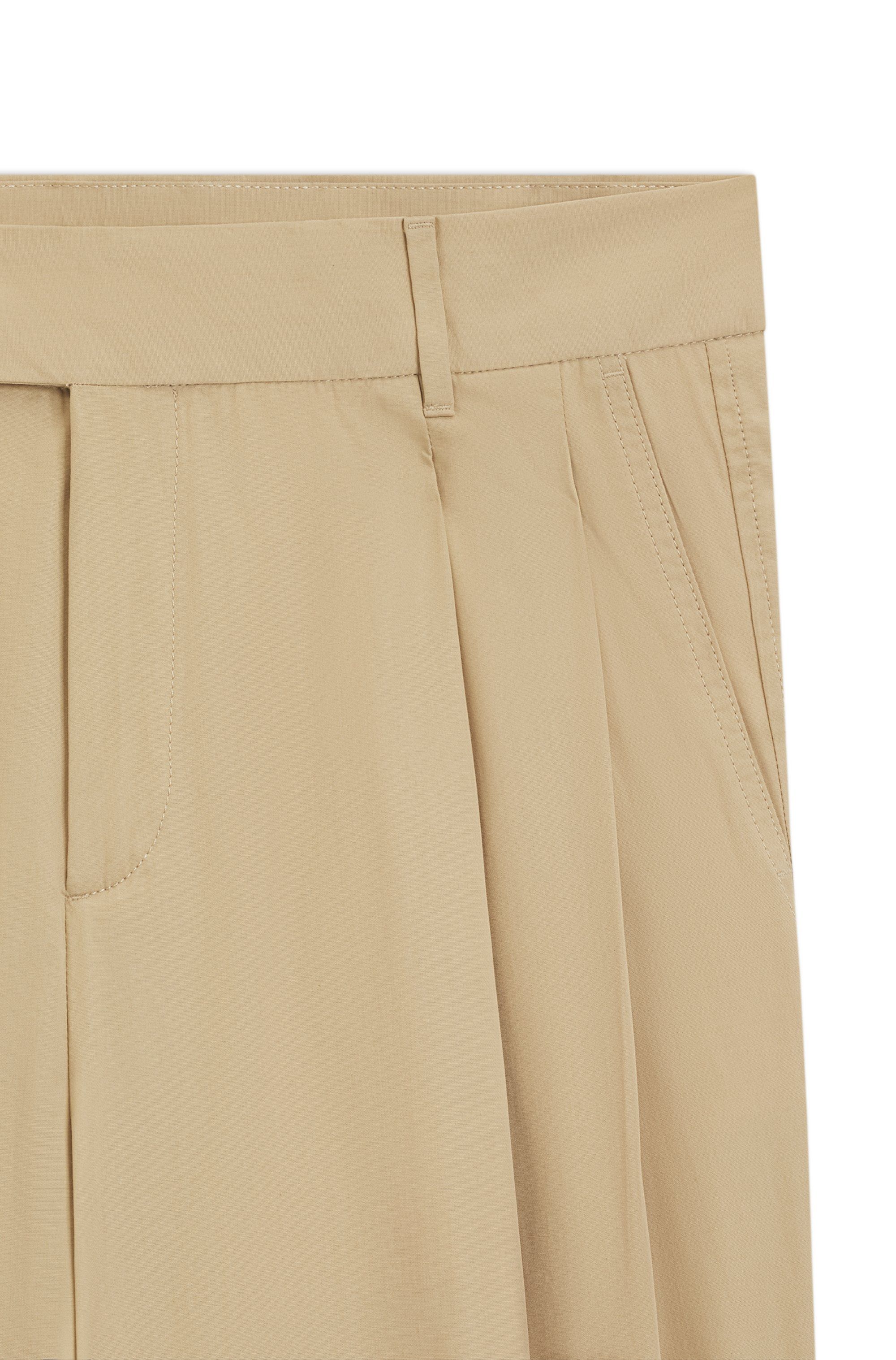 Kalhoty rovného střihu z bavlny s efektem papíru - Medium Beige