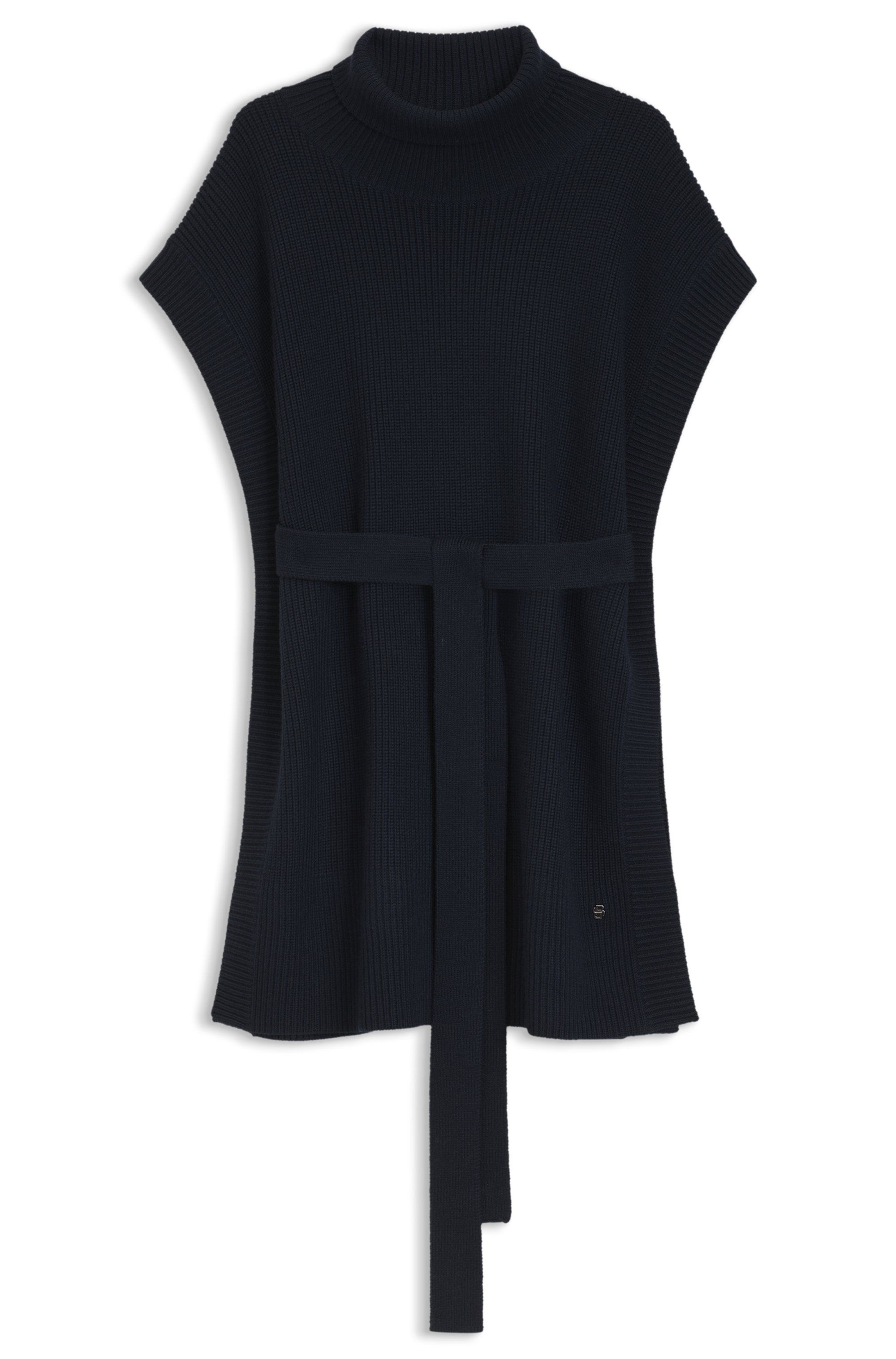 Pletené pončo z panenské vlny s vysokým límcem - Dark Blue