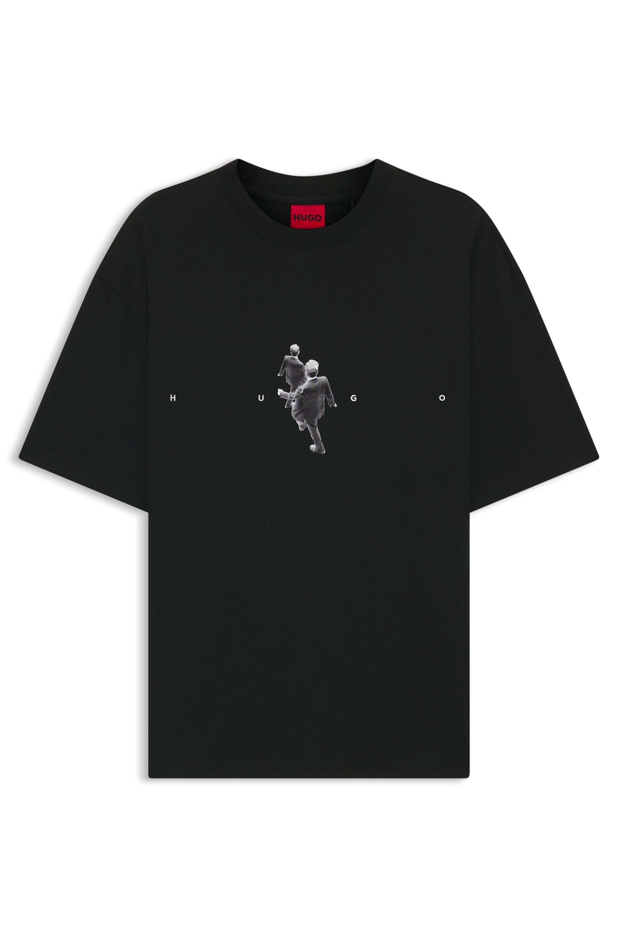 Tričko oversized střihu z bavlněného žerzeje s grafickým potiskem - Black