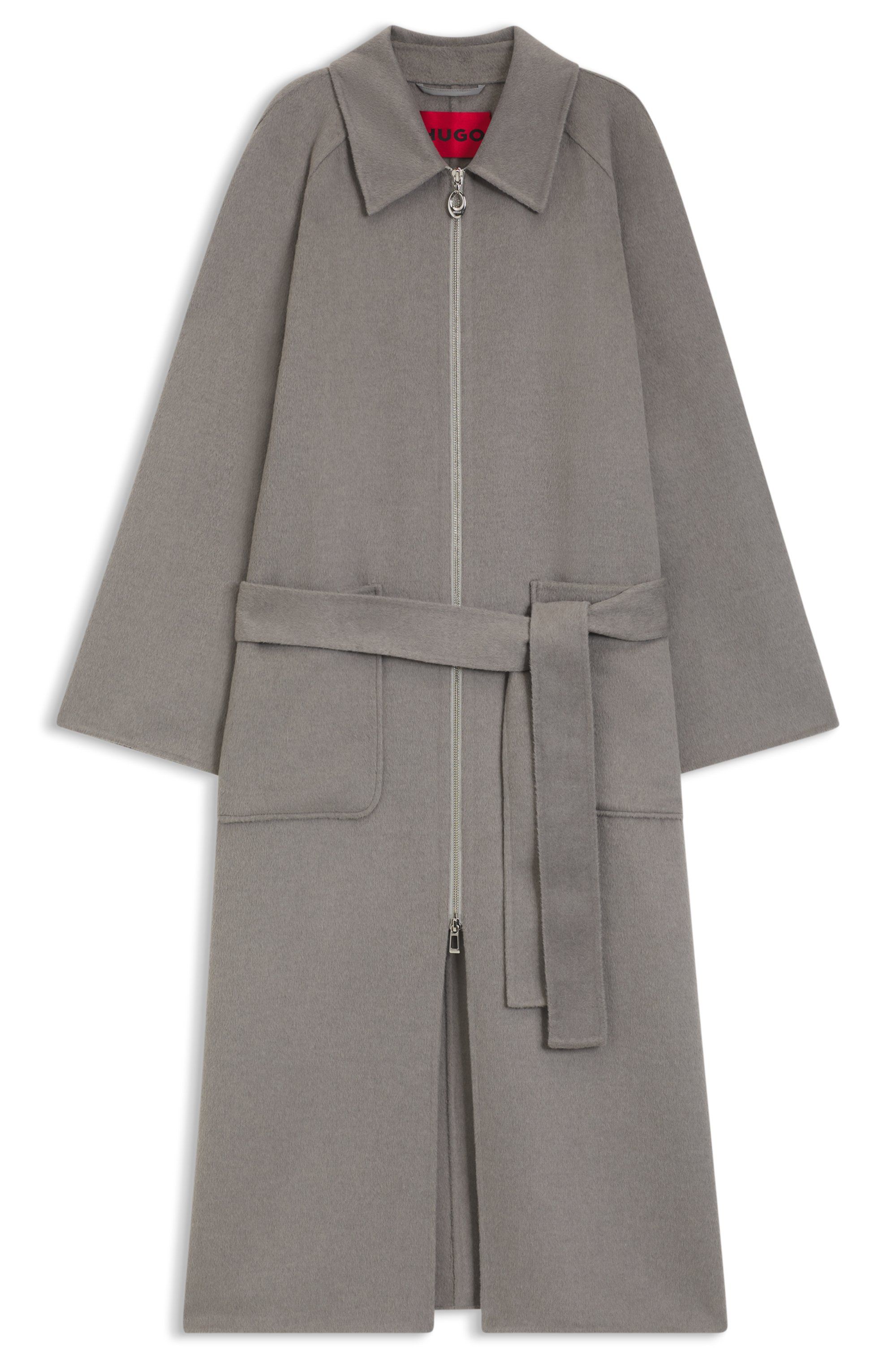 Kabát s páskem z oboustranné látky - Open Grey