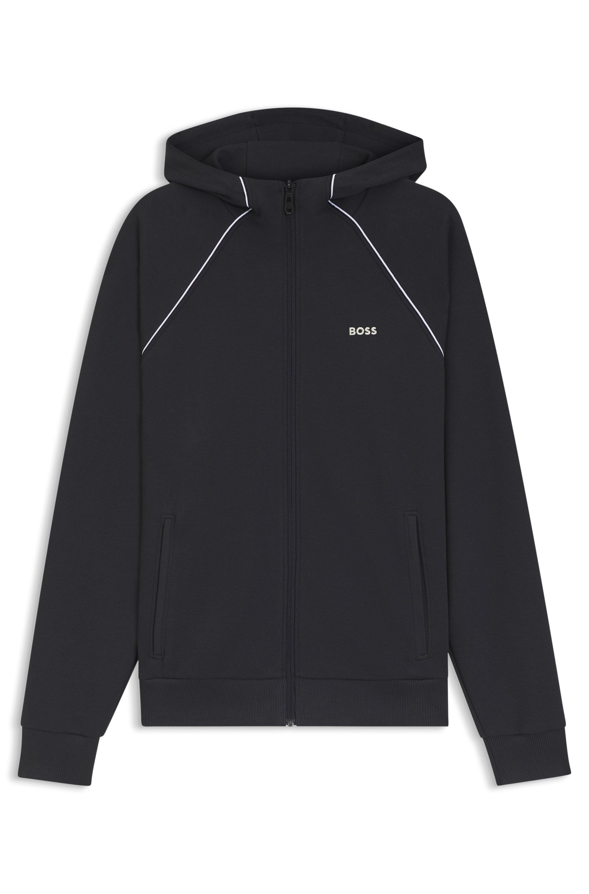 Mikina na zip z bavlněné směsi s lemováním - Dark Blue