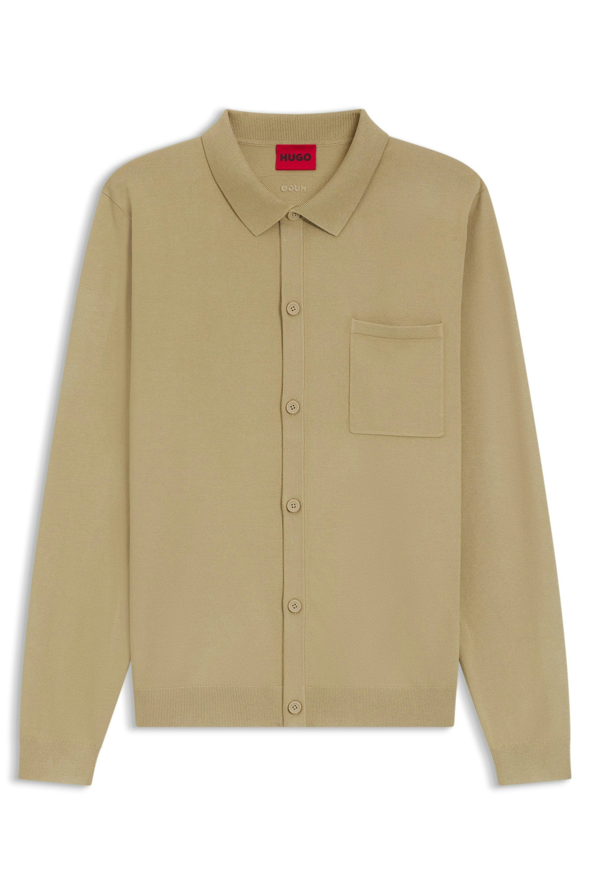 Pletený kardigan regular střihu s žebrovanými lemy - Medium Beige