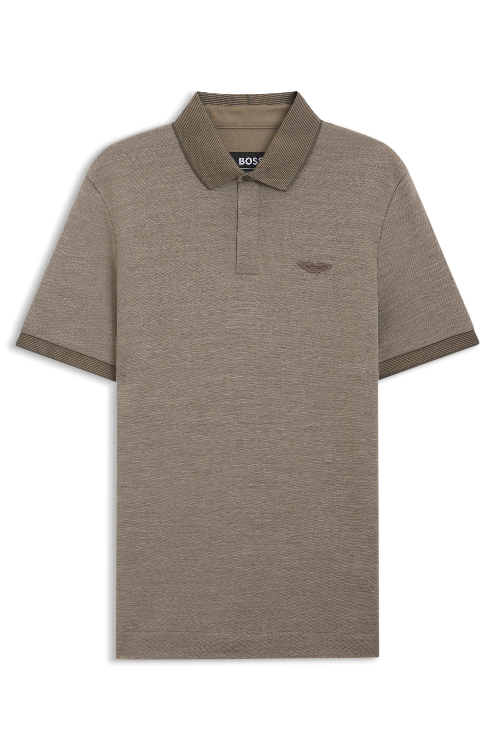 Polotričko BOSS x ASTON MARTIN z vlněného a bavlněného piké - Open Grey