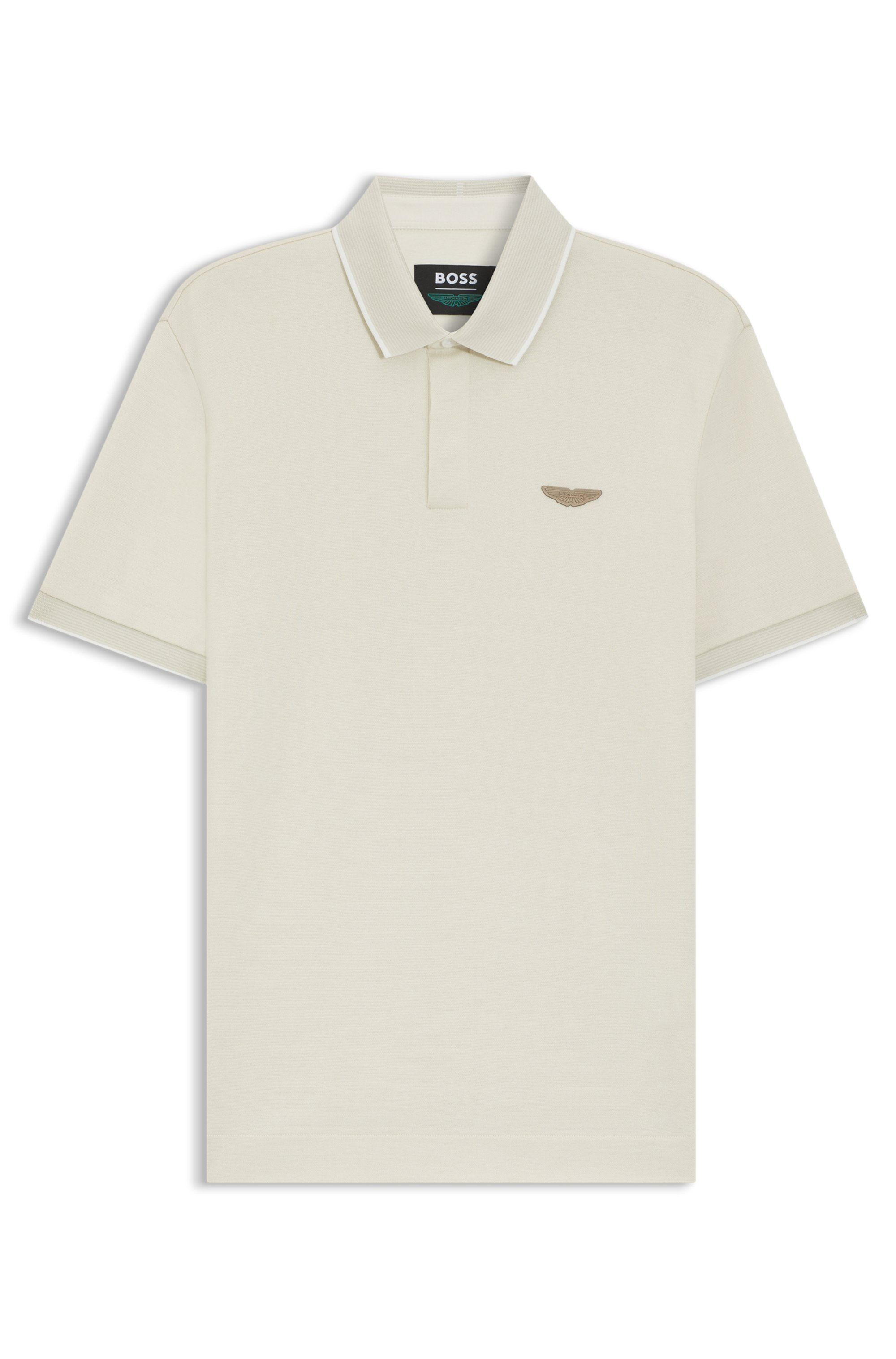 Polotričko BOSS x ASTON MARTIN z vlněného a bavlněného piké - Open White