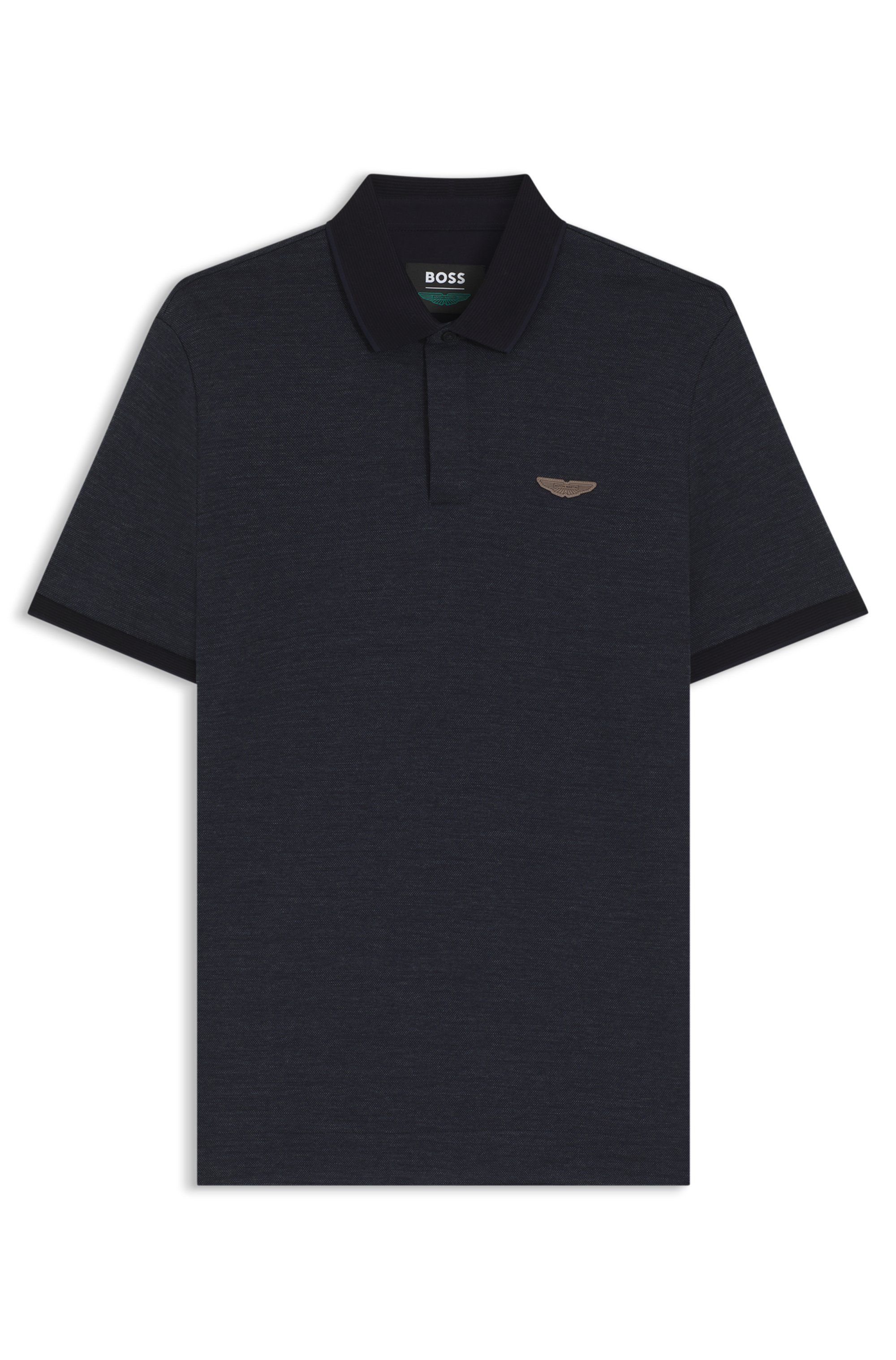 Polotričko BOSS x ASTON MARTIN z vlněného a bavlněného piké - Dark Blue