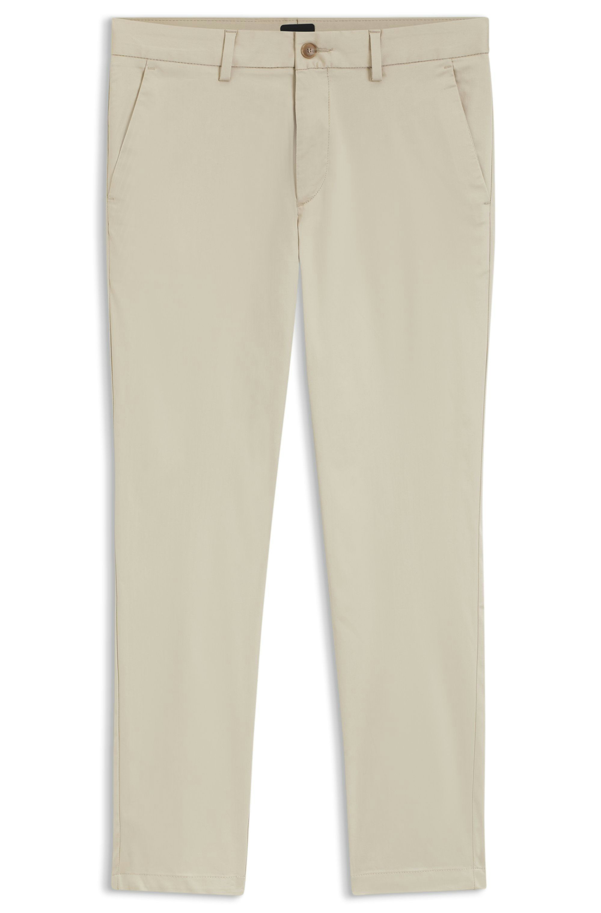 Kalhoty slim fit z bavlněné směsi, která se snadno žehlí - Open Beige