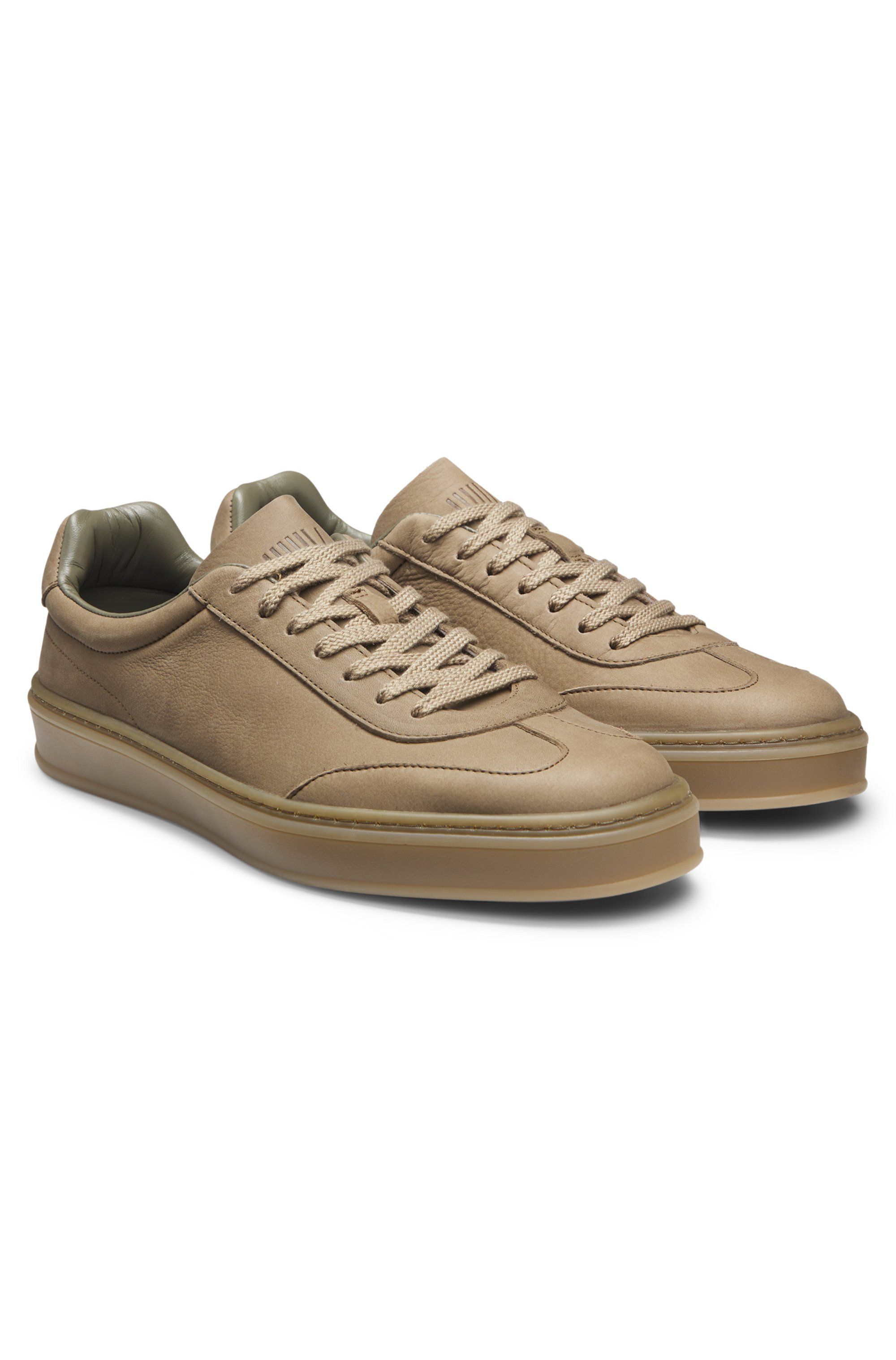Kožené tenisky BECKHAM x BOSS s gumovou podrážkou - Dark Beige