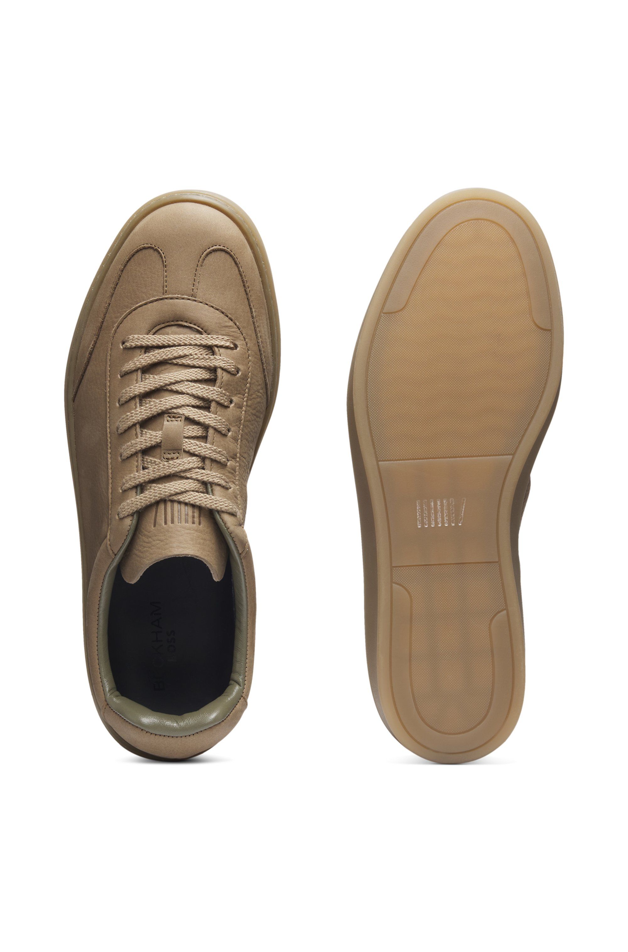 Kožené tenisky BECKHAM x BOSS s gumovou podrážkou - Dark Beige