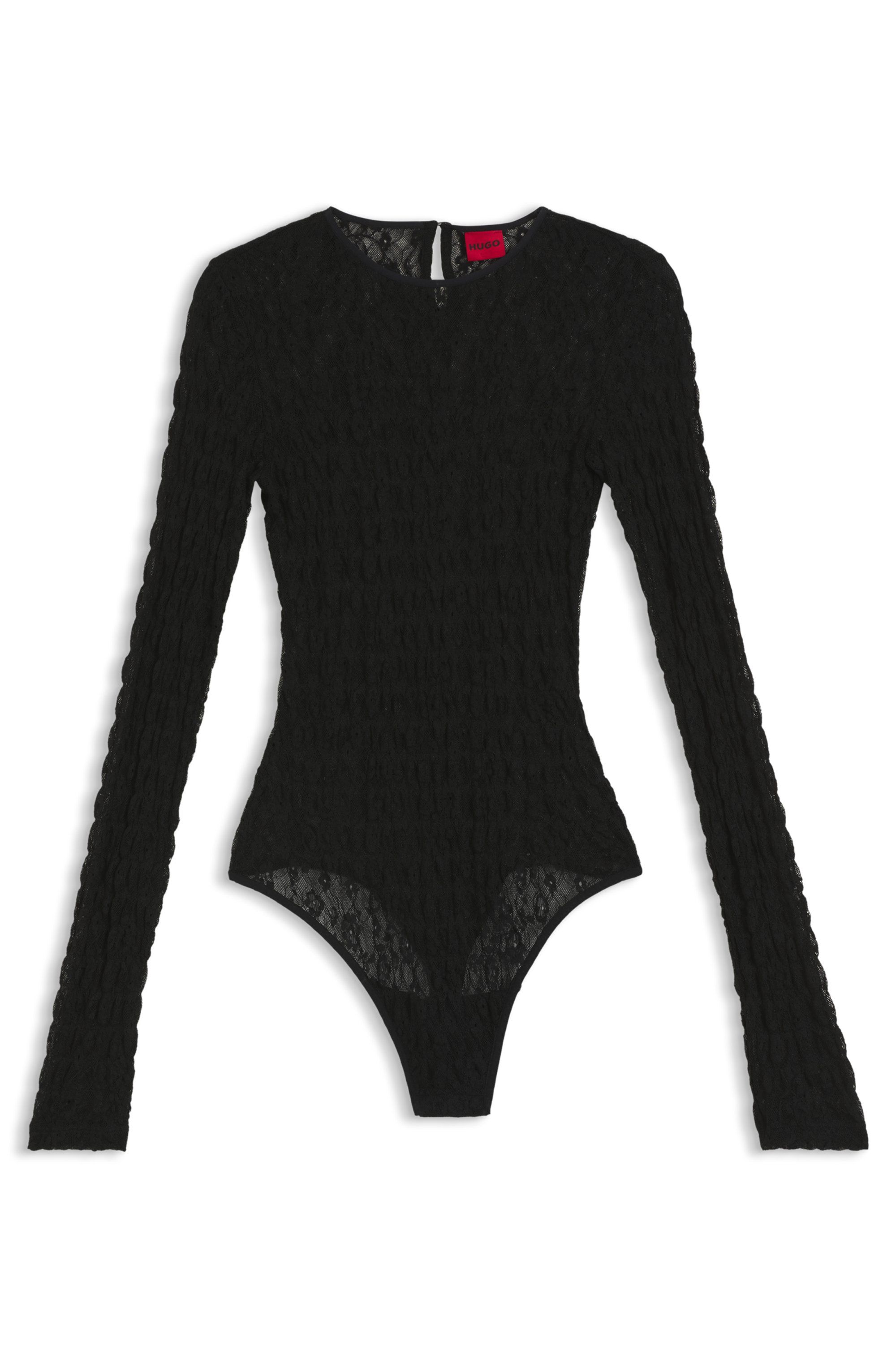 Body slim fit z pružné krajky - Black