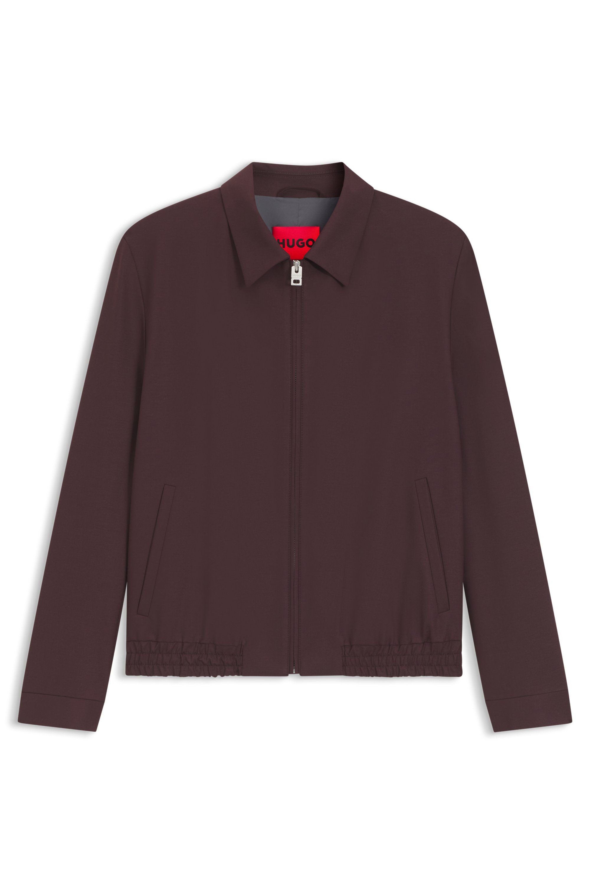 Slim fit bunda z popelínu s příměsí vlny - Open Brown