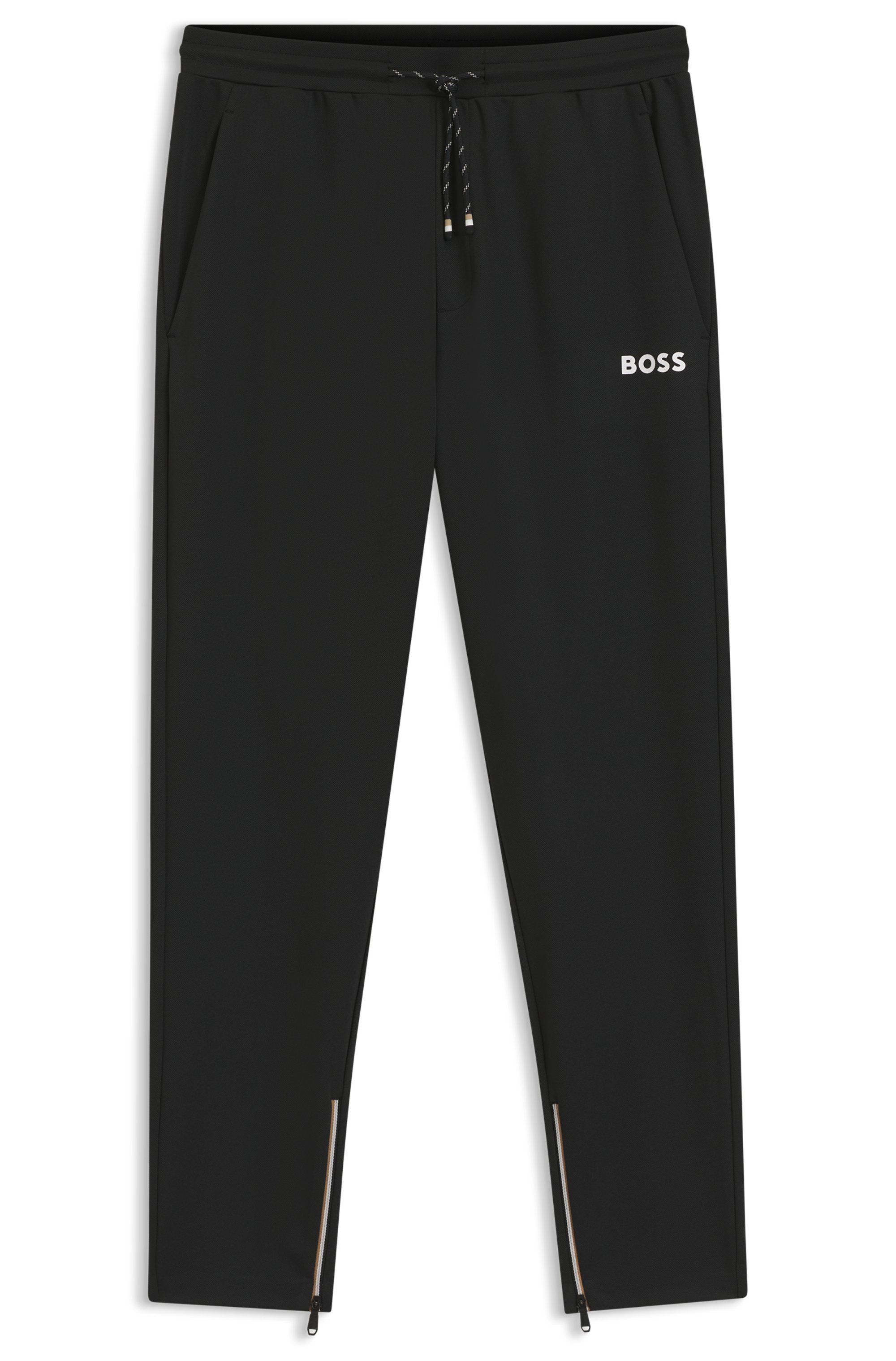 Teplákové kalhoty ze strečového gabardénu se zipem na lemech - Black