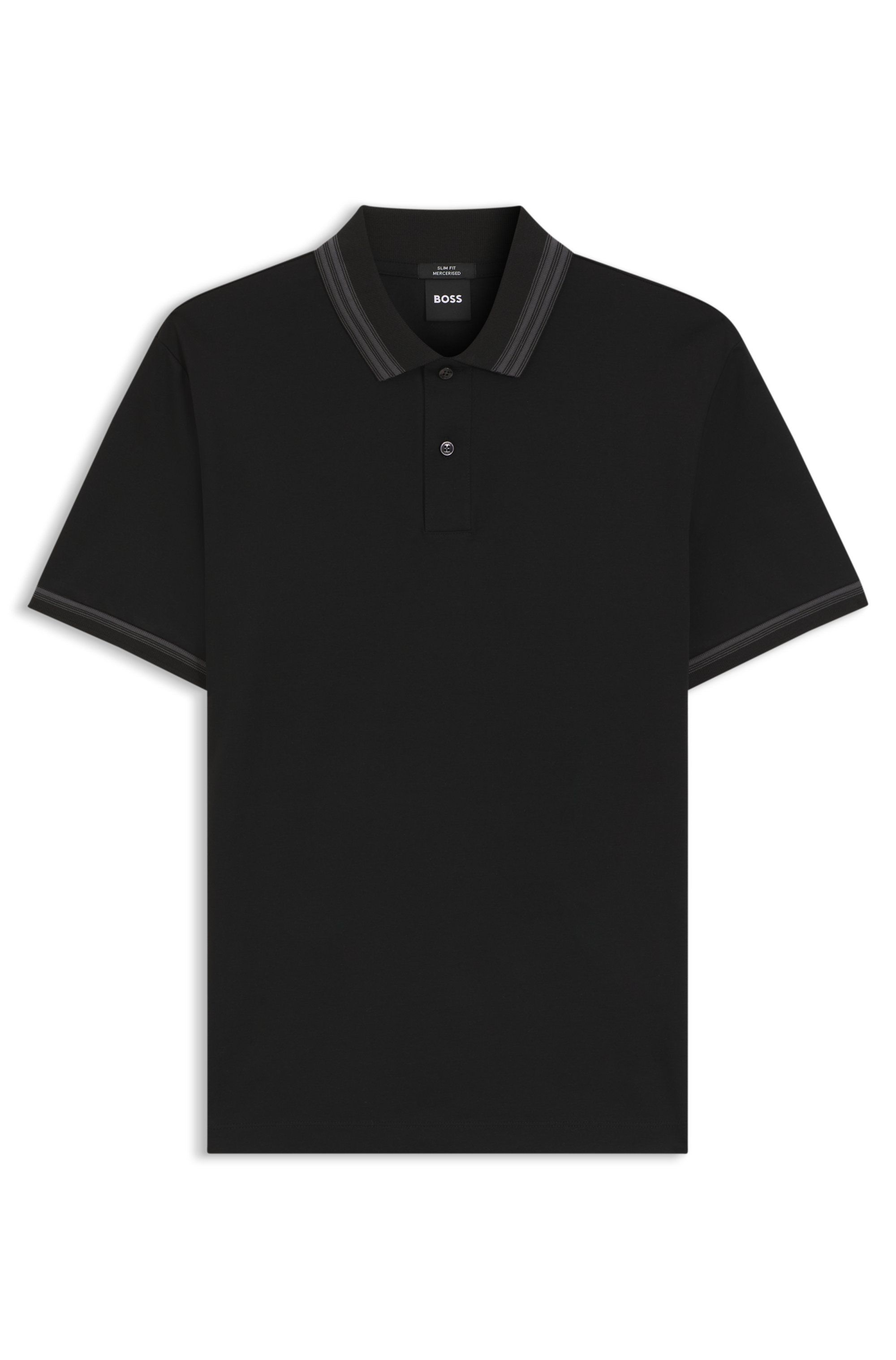 Polotričko slim fit z mercerizované bavlny s kontrastním lemováním - Black
