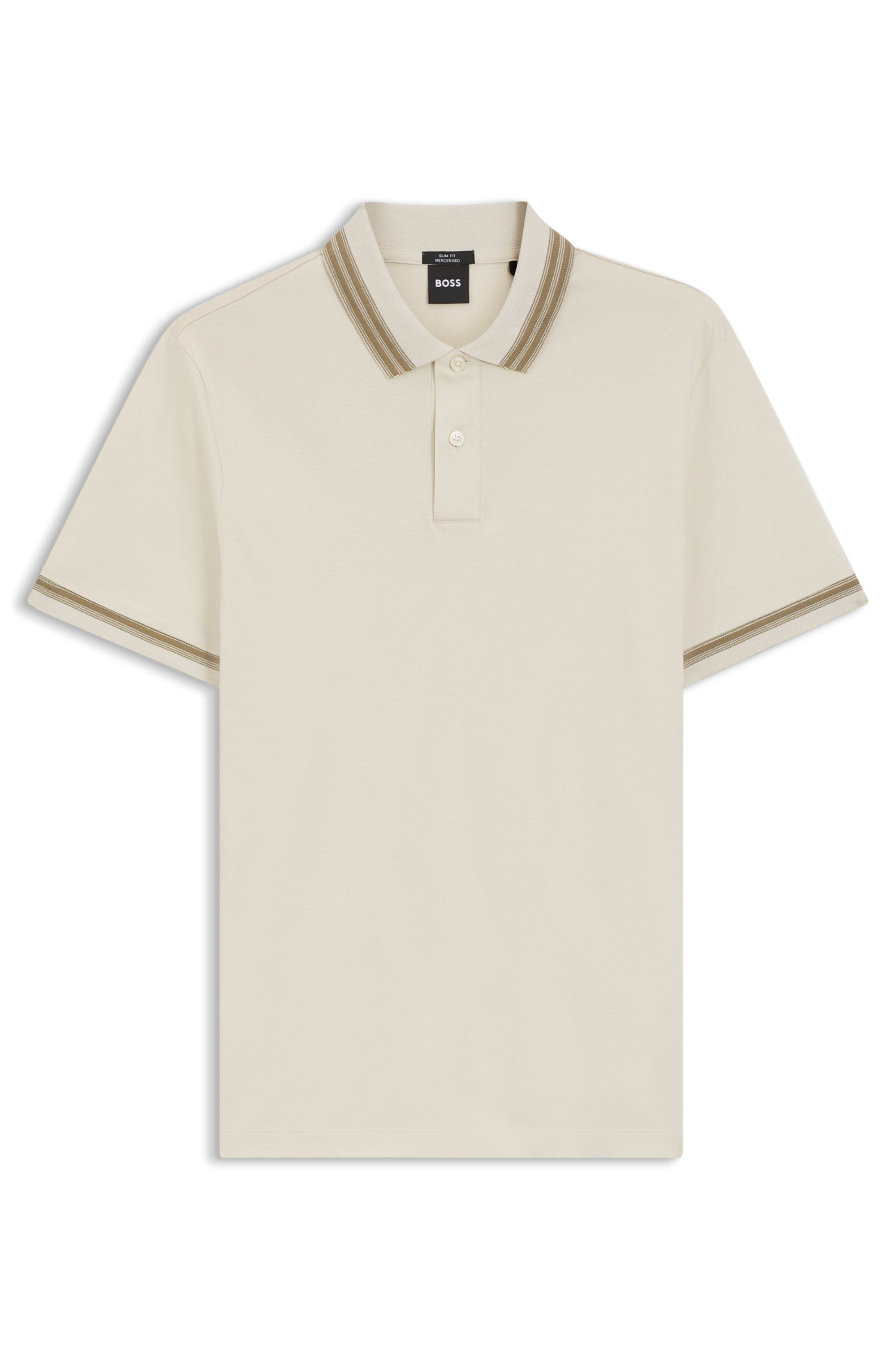 Polotričko slim fit z mercerizované bavlny s kontrastním lemováním - Open White