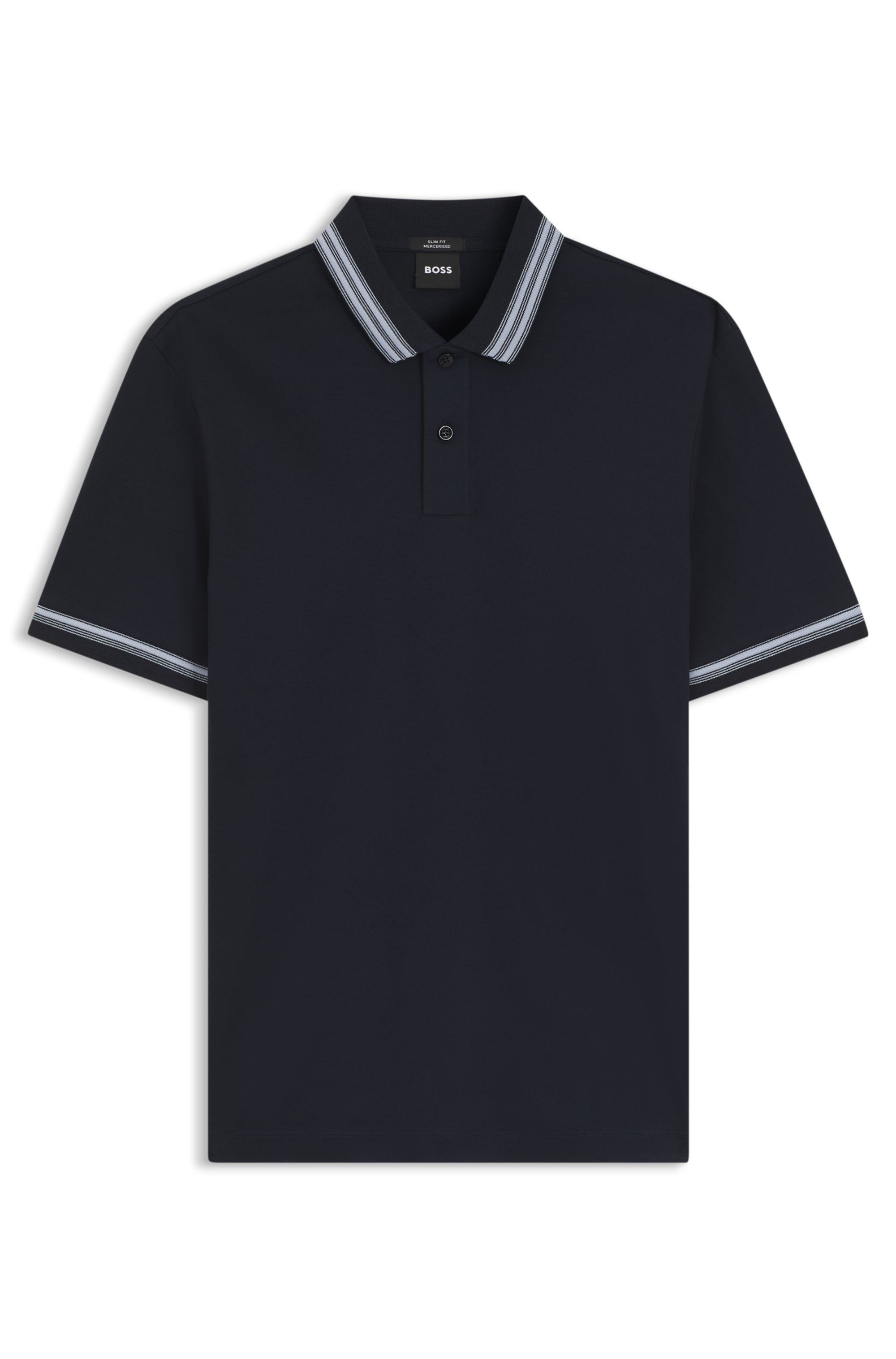 Polotričko slim fit z mercerizované bavlny s kontrastním lemováním - Dark Blue