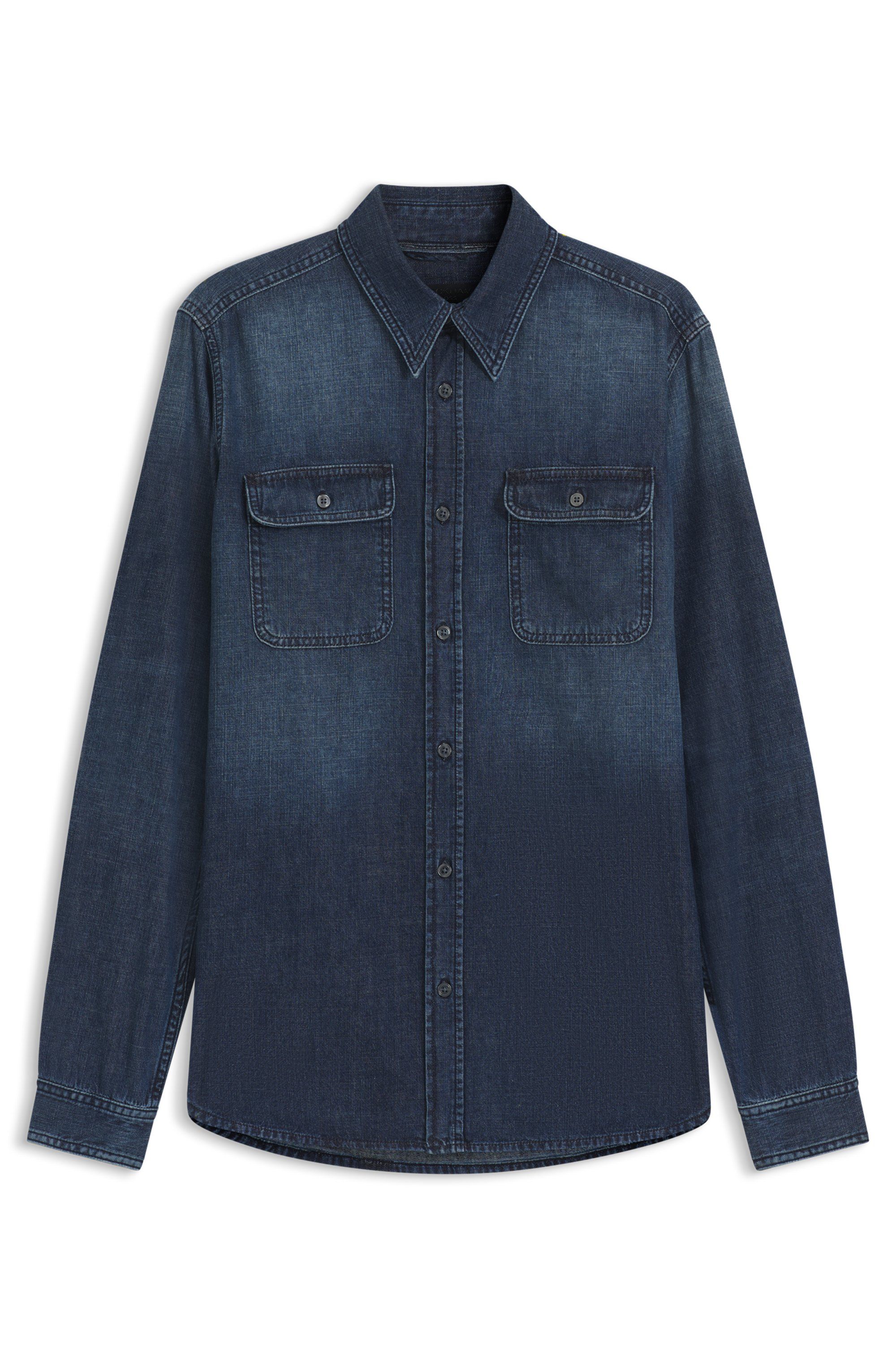Modrá denimová košile BECKHAM x BOSS - Medium Blue