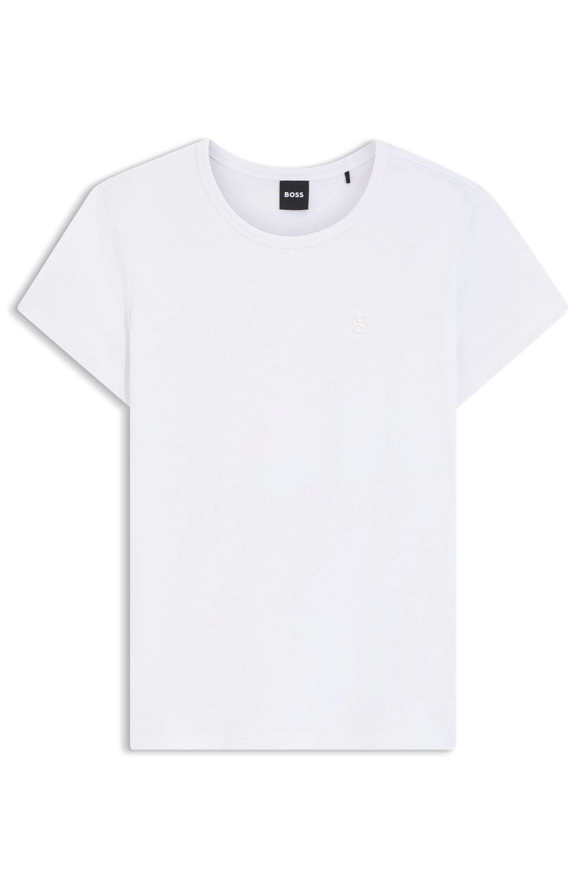 Tričko slim fit ze směsi bavlny a hedvábí s vyšívaným logem - White