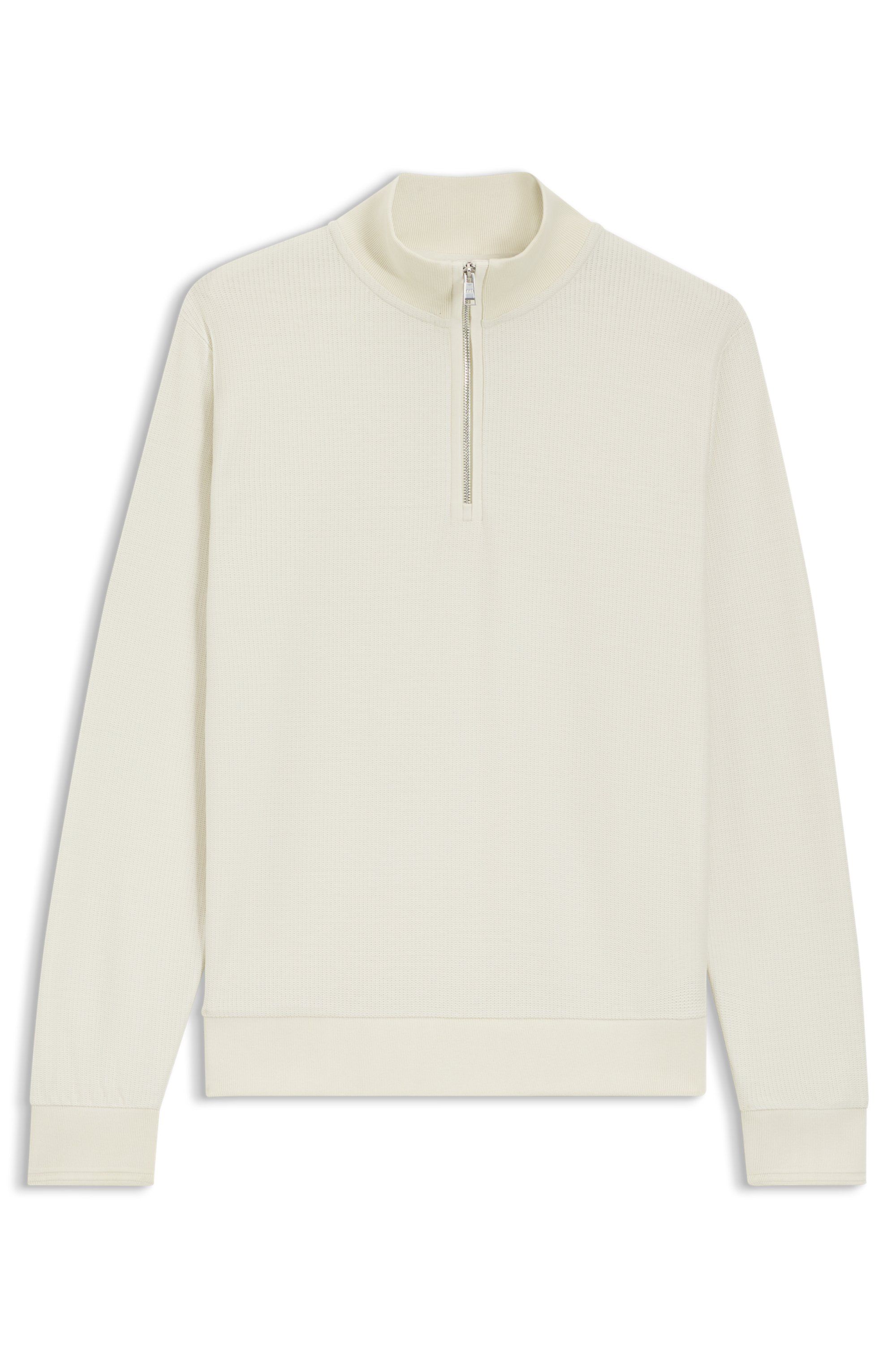 Mikina z bavlněné směsi se čtvrtinovým zipem - Open White