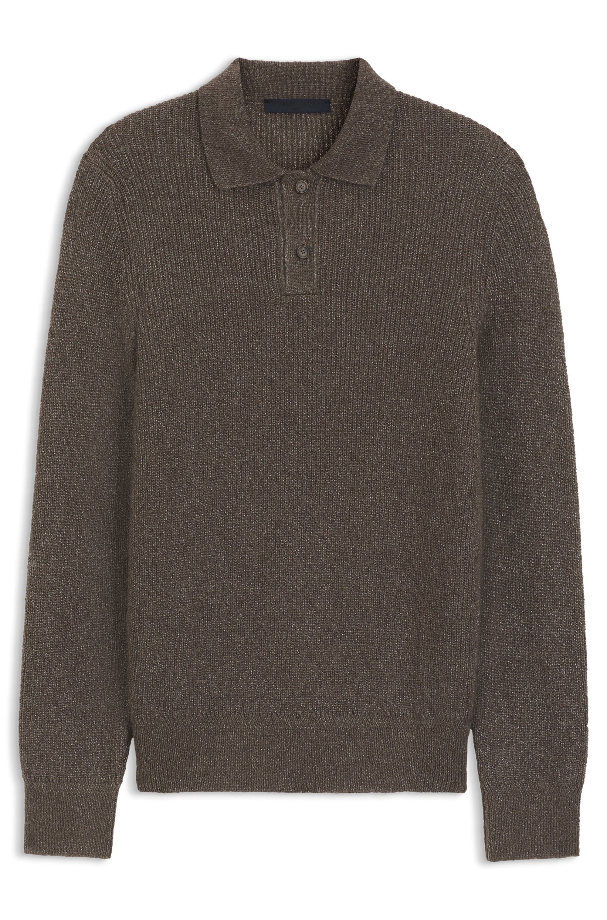 Svetr BECKHAM x BOSS s pololímcem a melírovaným žebrováním - Open Brown