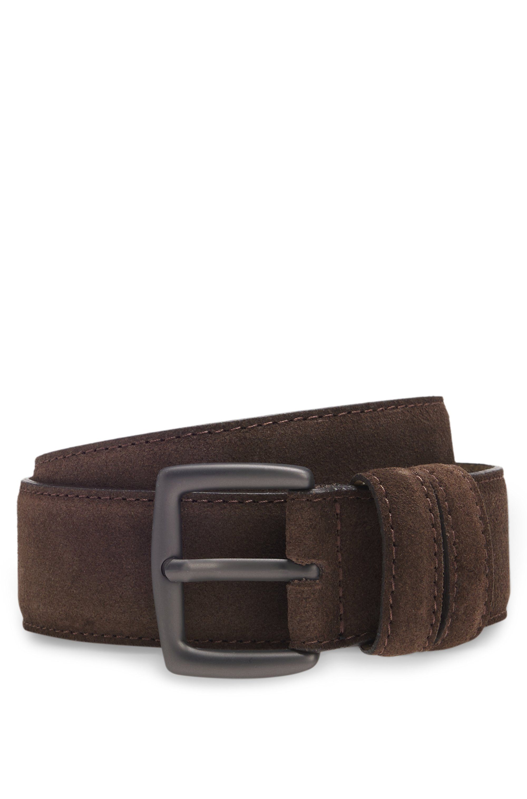 Pásek BECKHAM x BOSS z italského semiše - Dark Brown