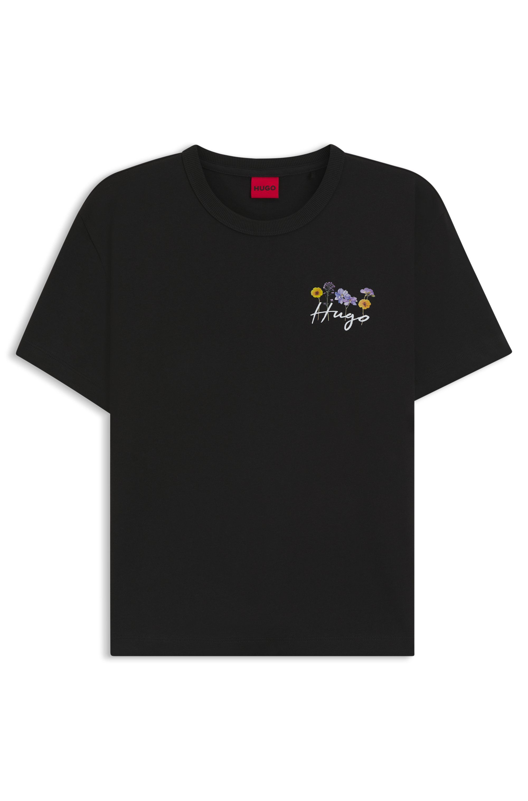 Bavlněné tričko s květinovým vzorem - Black