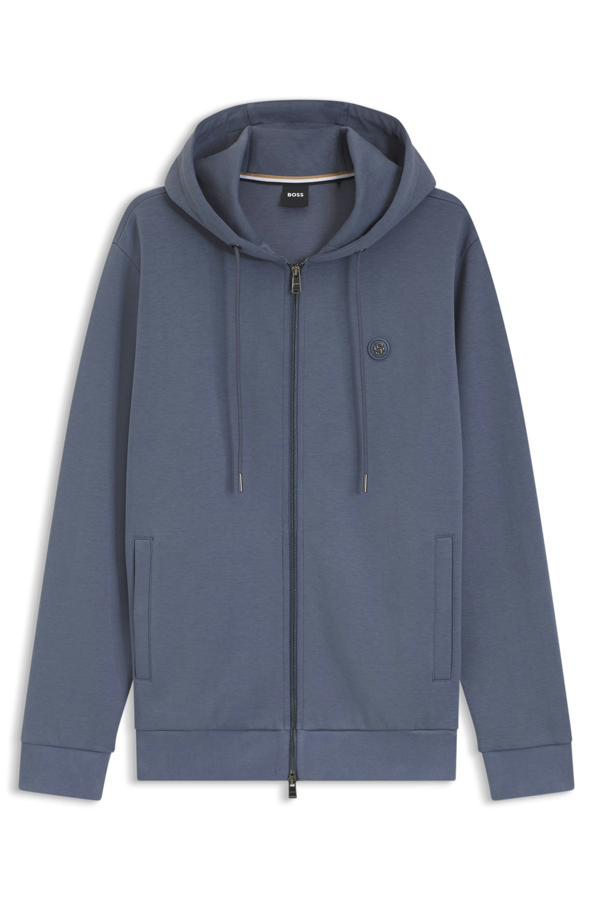 Mikina na zip z bavlněné směsi s monogramem Double B - Open Blue