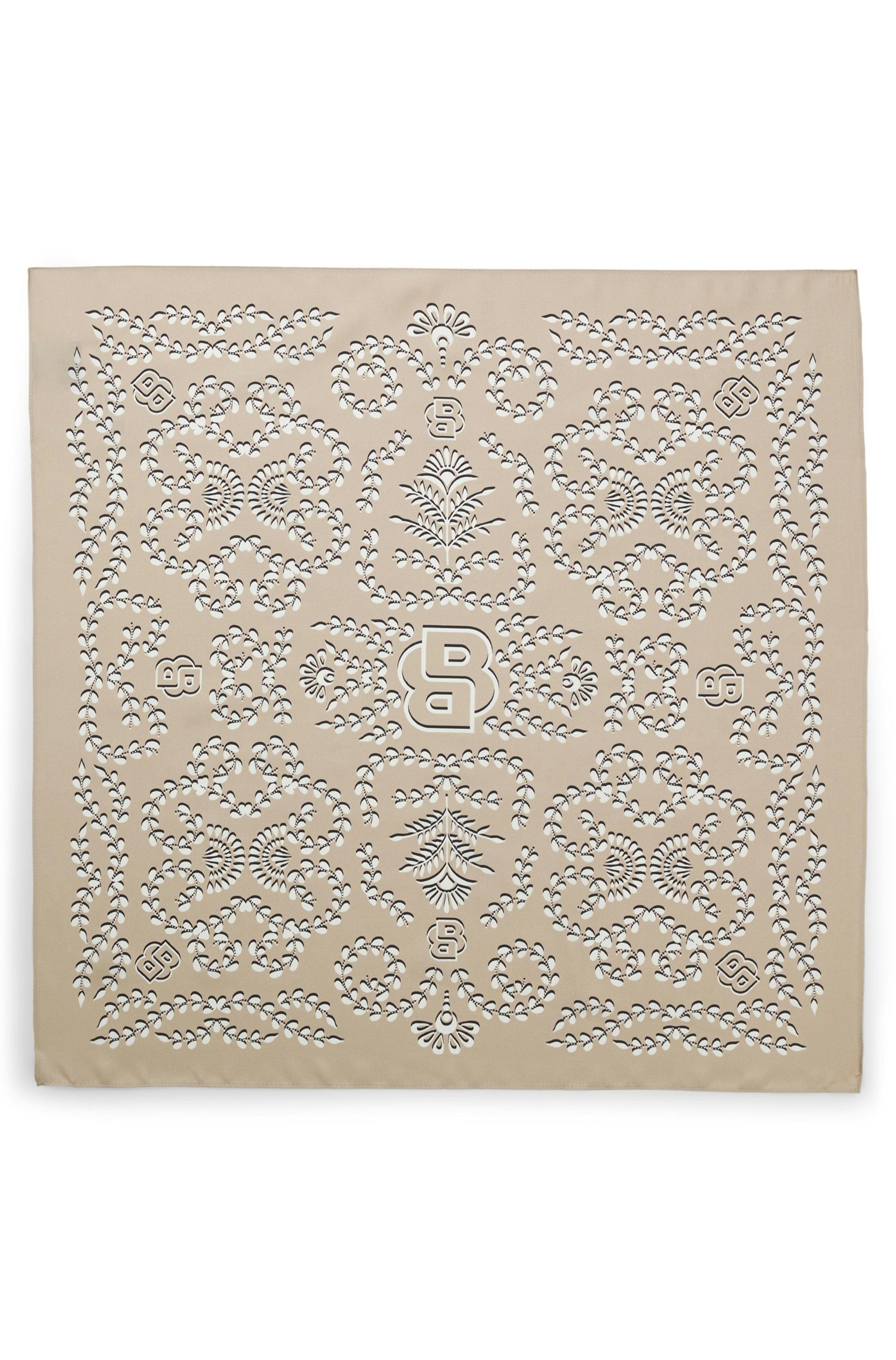 Hedvábný šátek s potiskem a monogramy Double B - Light Beige