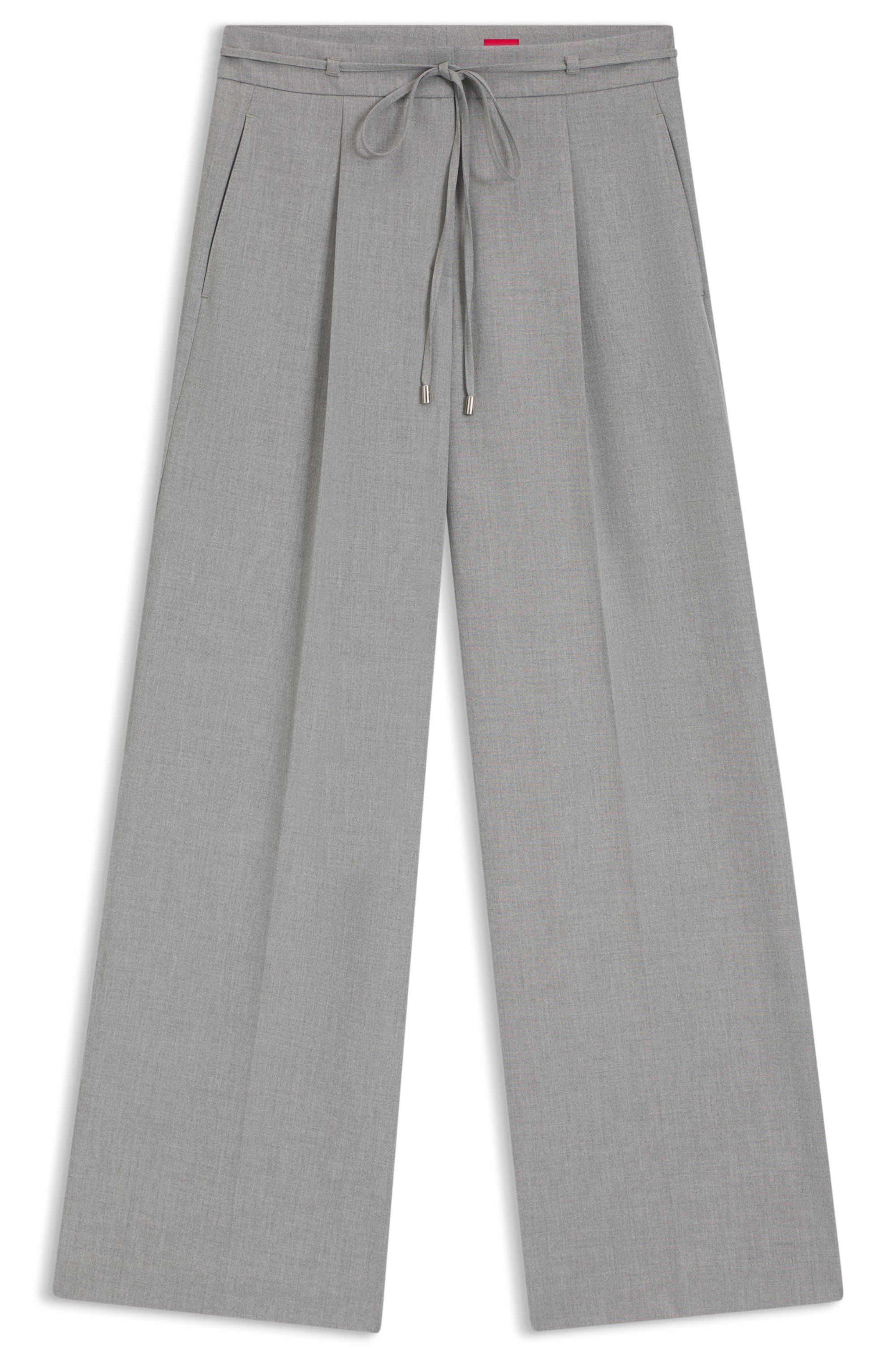 Široké kalhoty regular střihu z mělanžové strečové látky - Open Grey