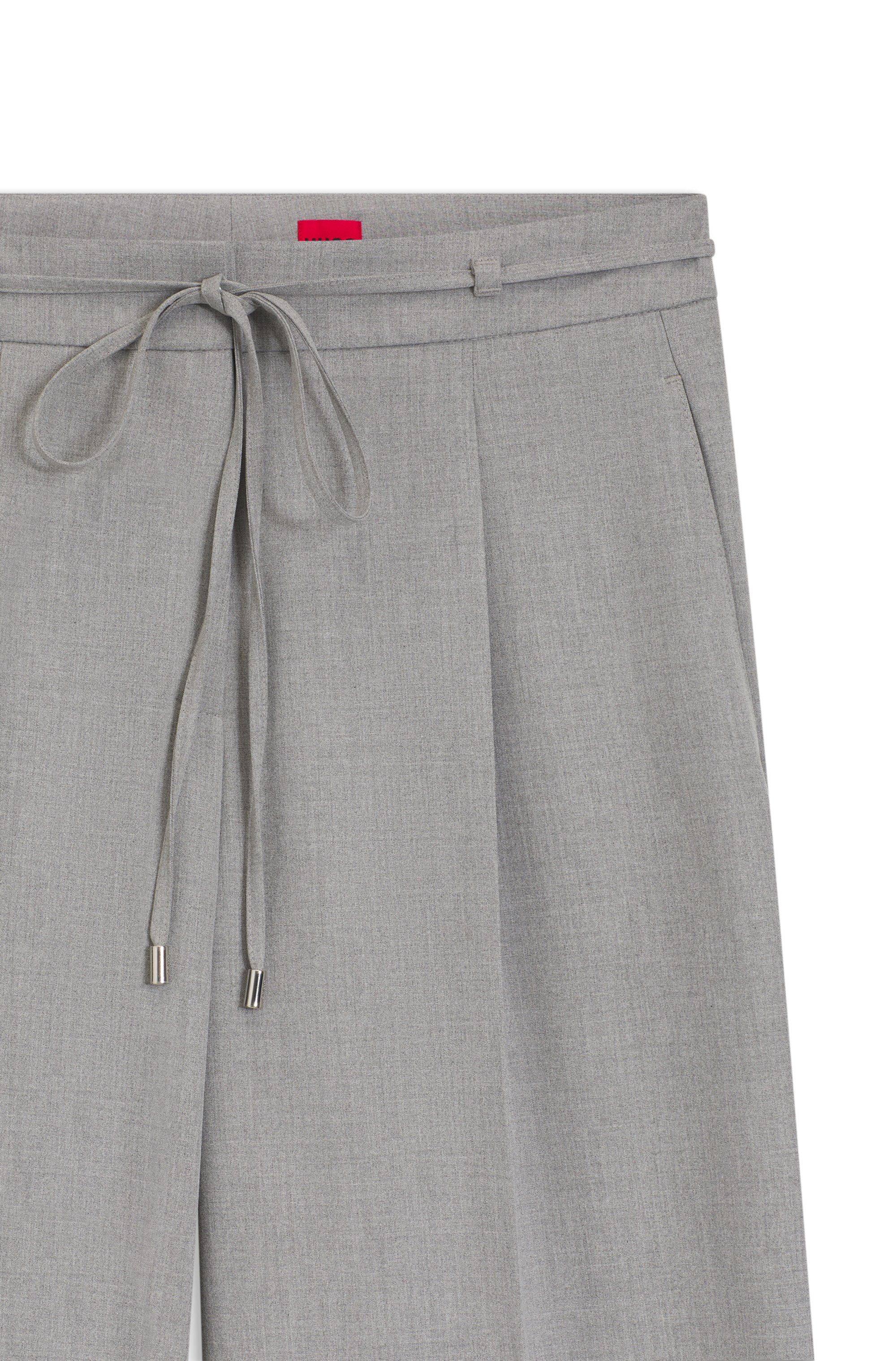 Široké kalhoty regular střihu z mělanžové strečové látky - Open Grey